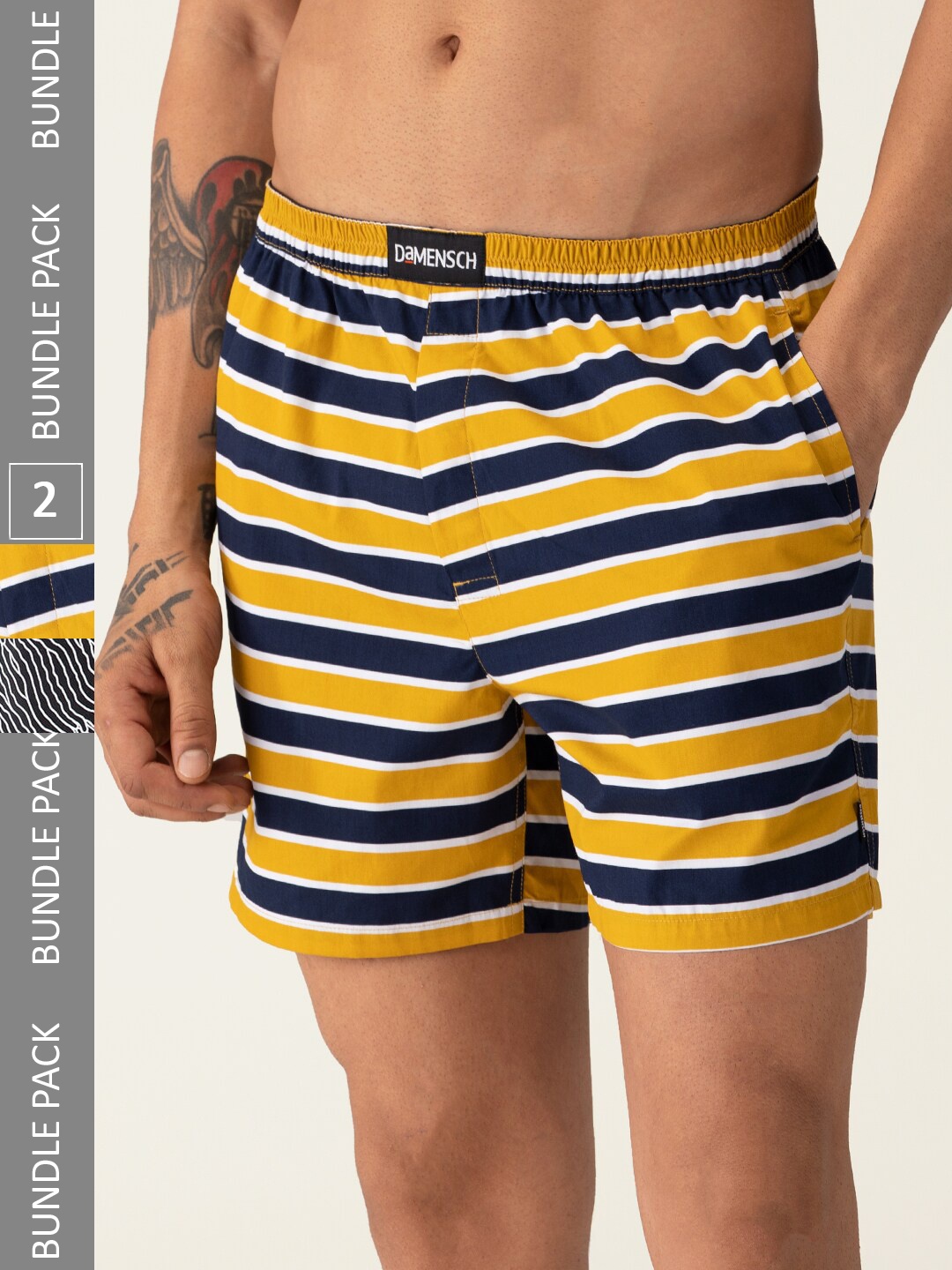 

DAMENSCH Pack of 2 Striped Ultra-Light Cotton Boxer Shorts, Yellow