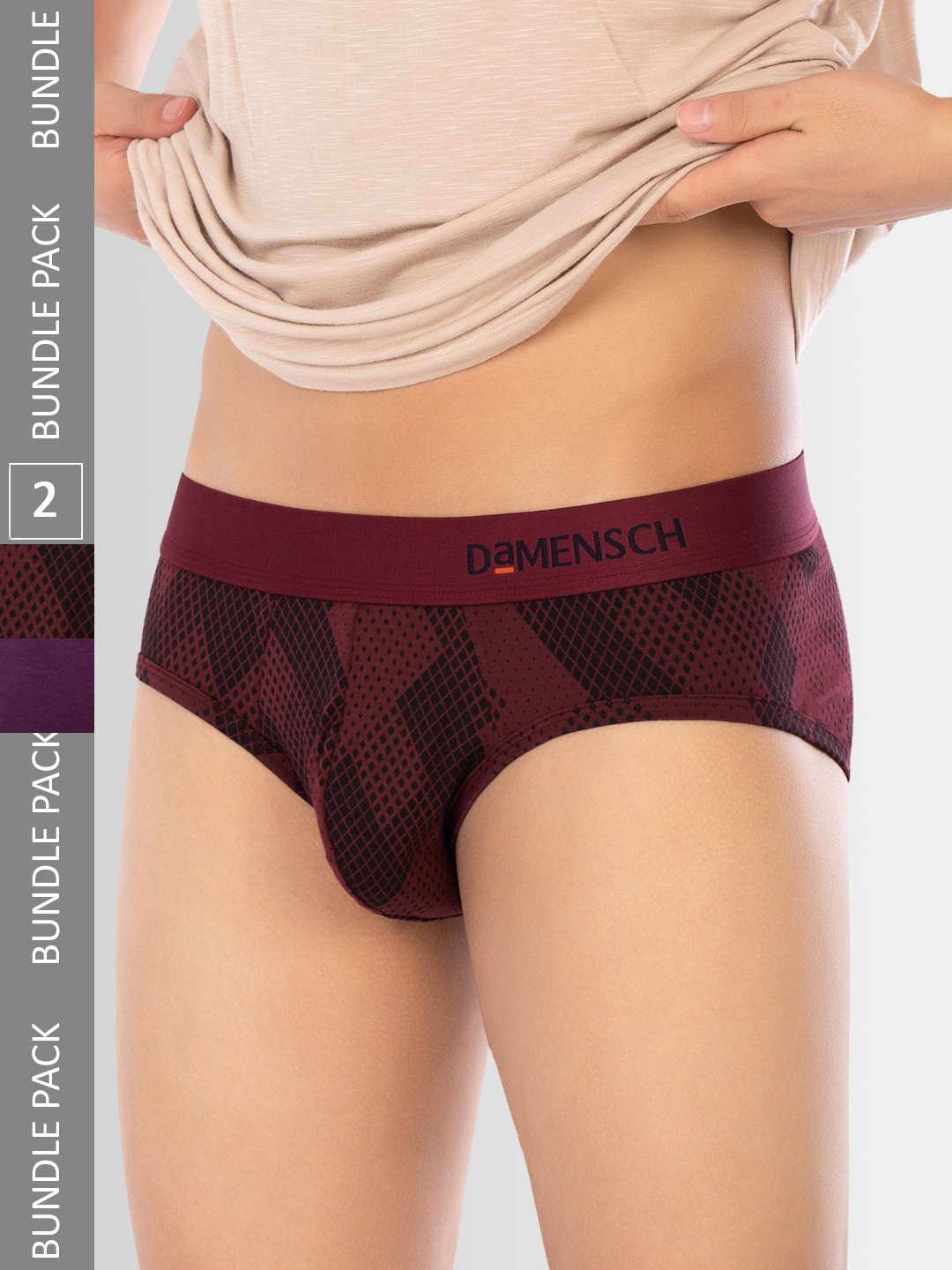 

DAMENSCH Pack of 2 Printed Basic Briefs, Burgundy