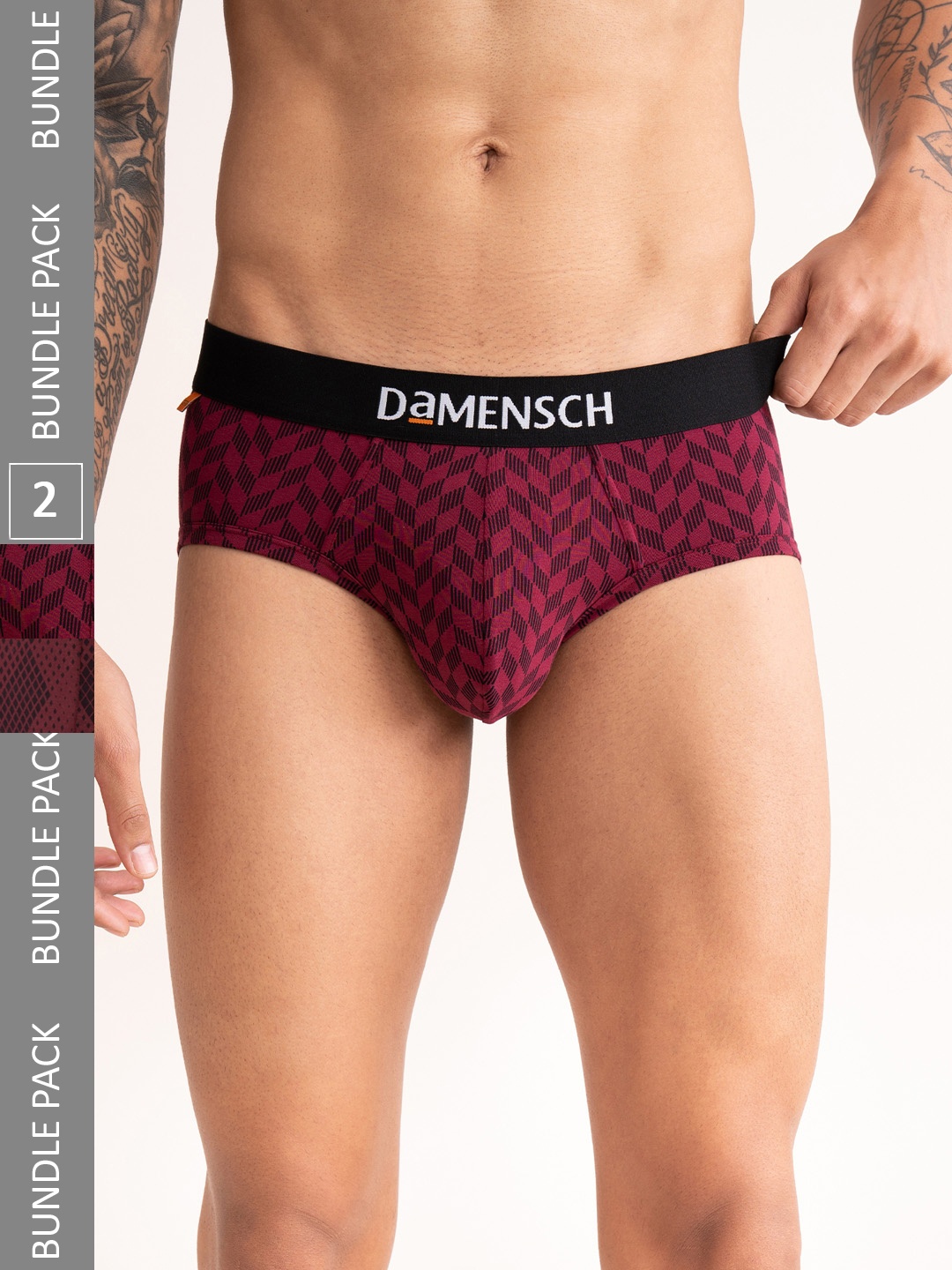 

DAMENSCH Pack of 2 Printed Basic Trunks, Maroon