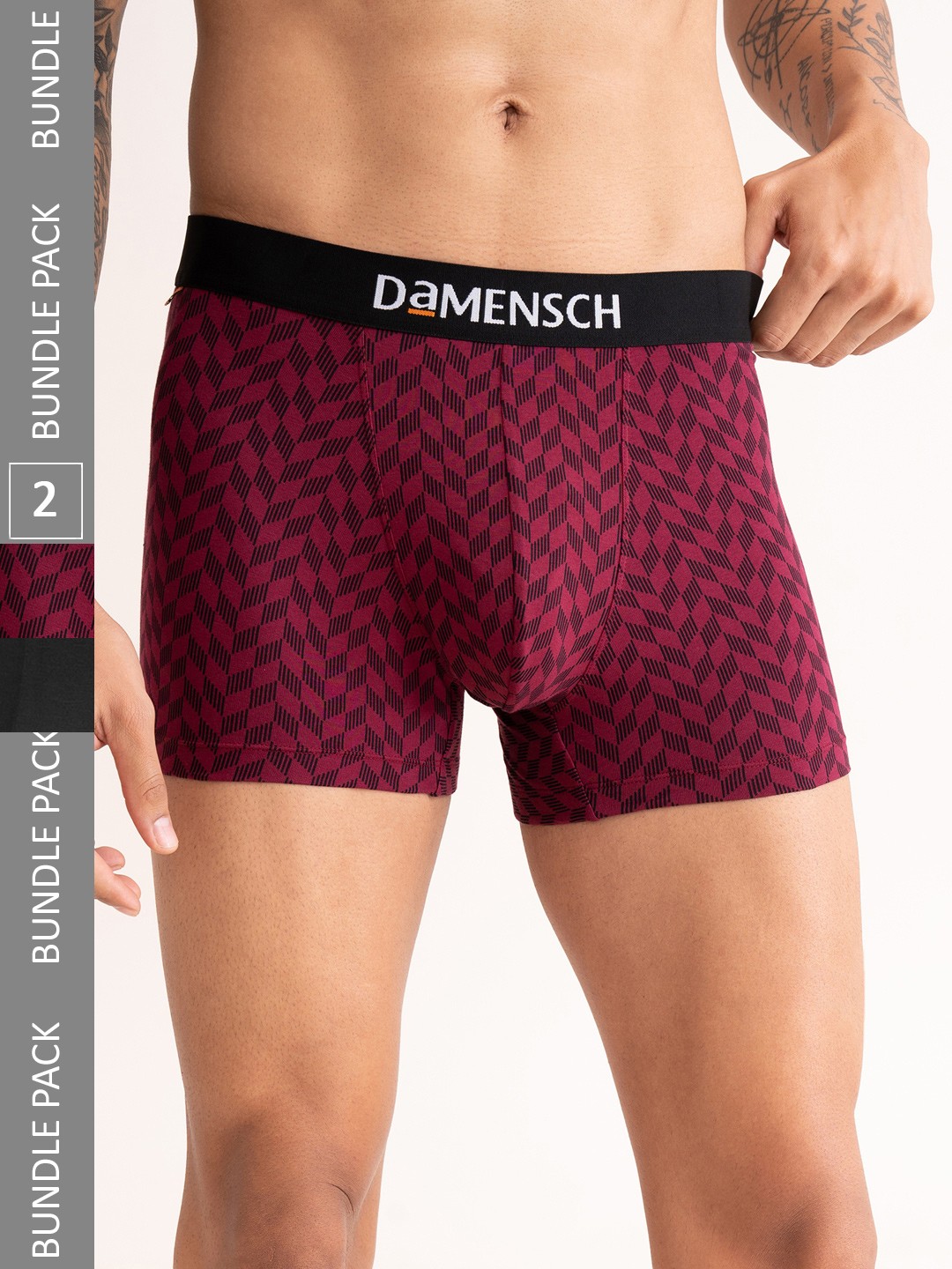 

DaMENSCH Pack of 2 Printed & Solid Anti-Bacterial Deo-Cotton Trunks 9631173-1-20211086-1, Black