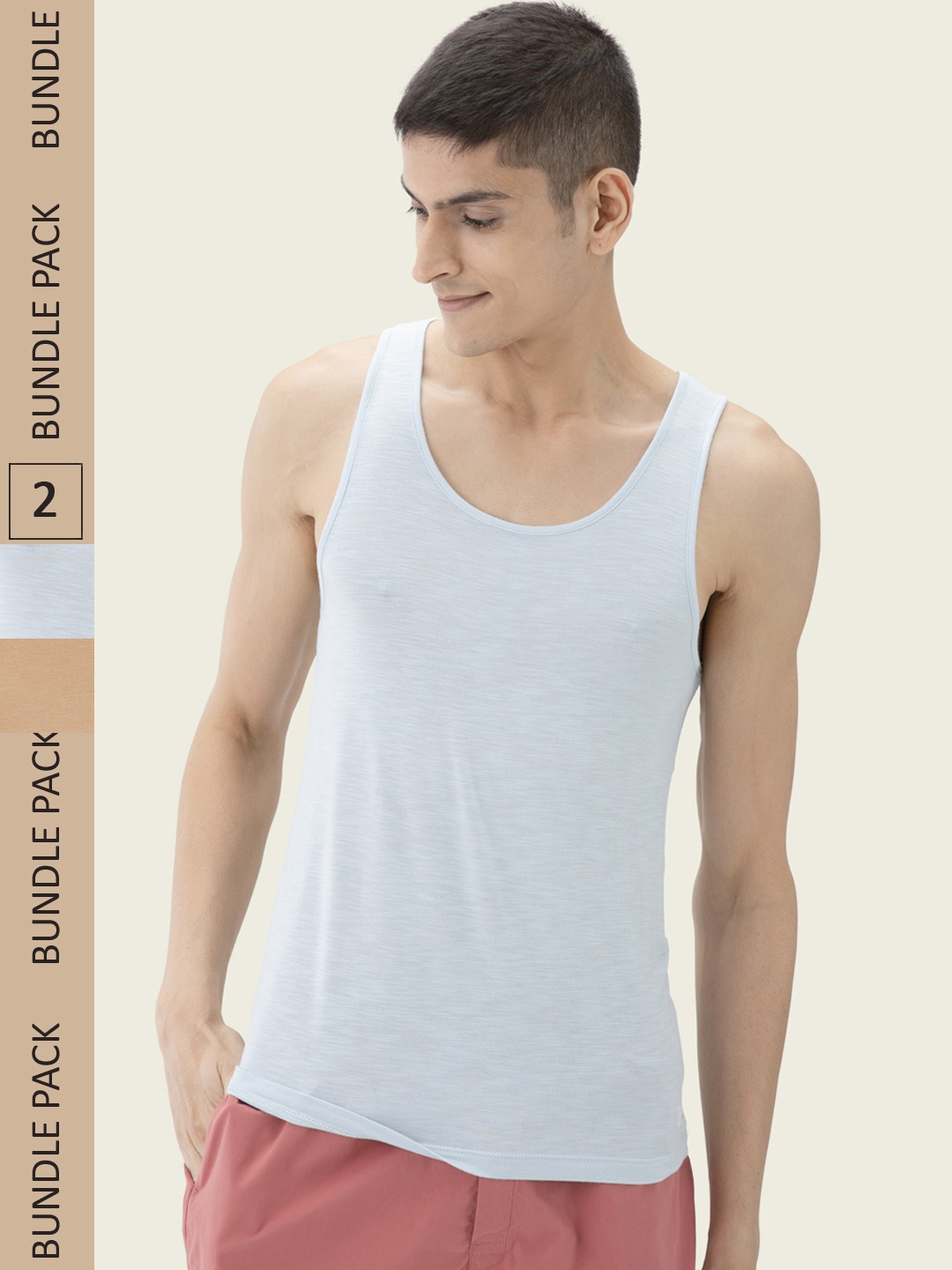 

DAMENSCH Set Of 2 Solid Innerwear Vests, Beige