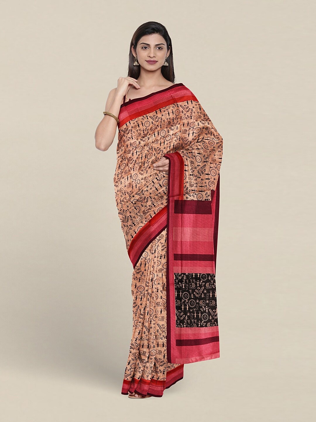 

Pothys Geometric Printed Saree, Peach