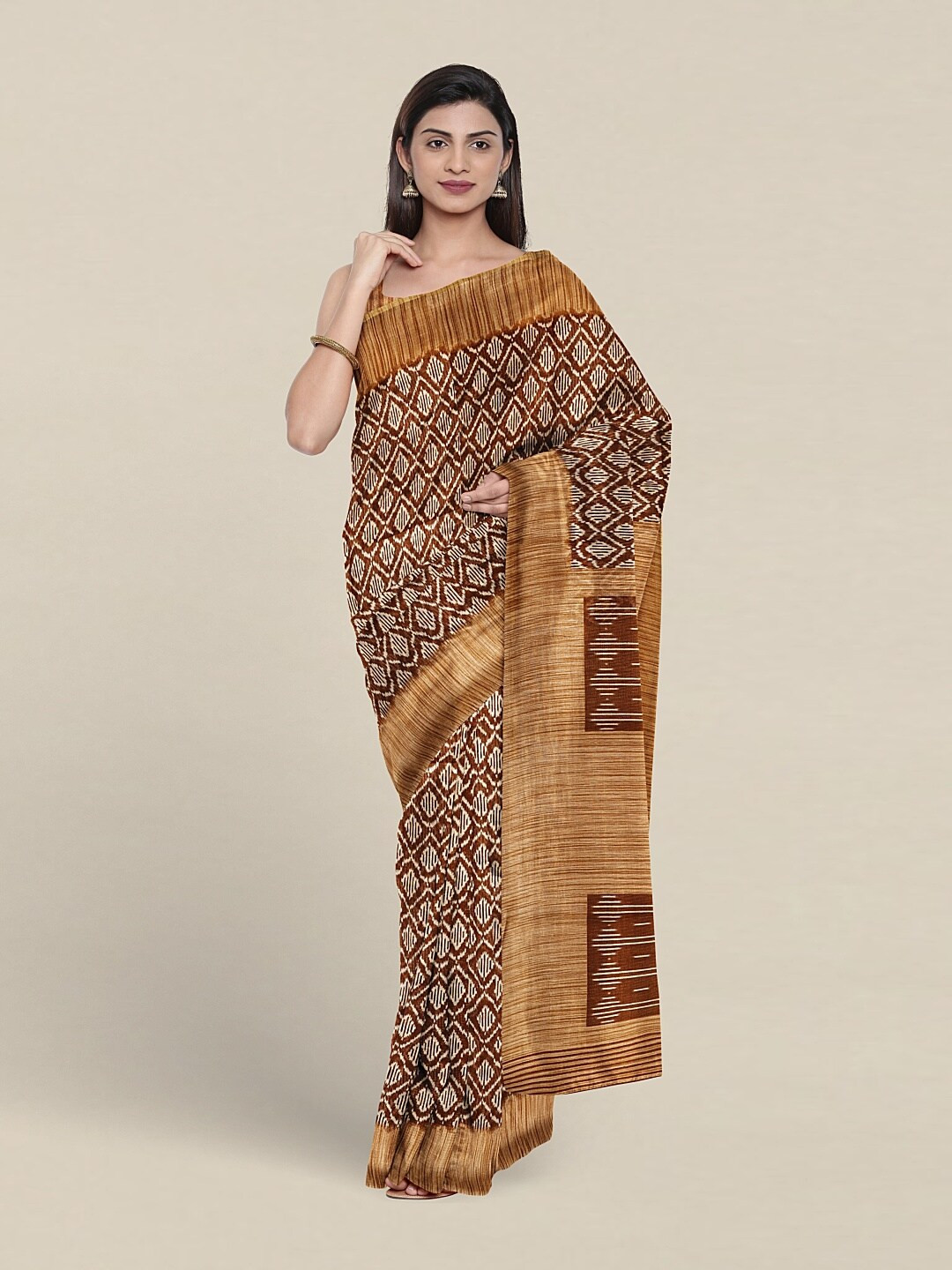 

Pothys Geometric Printed Saree, Brown