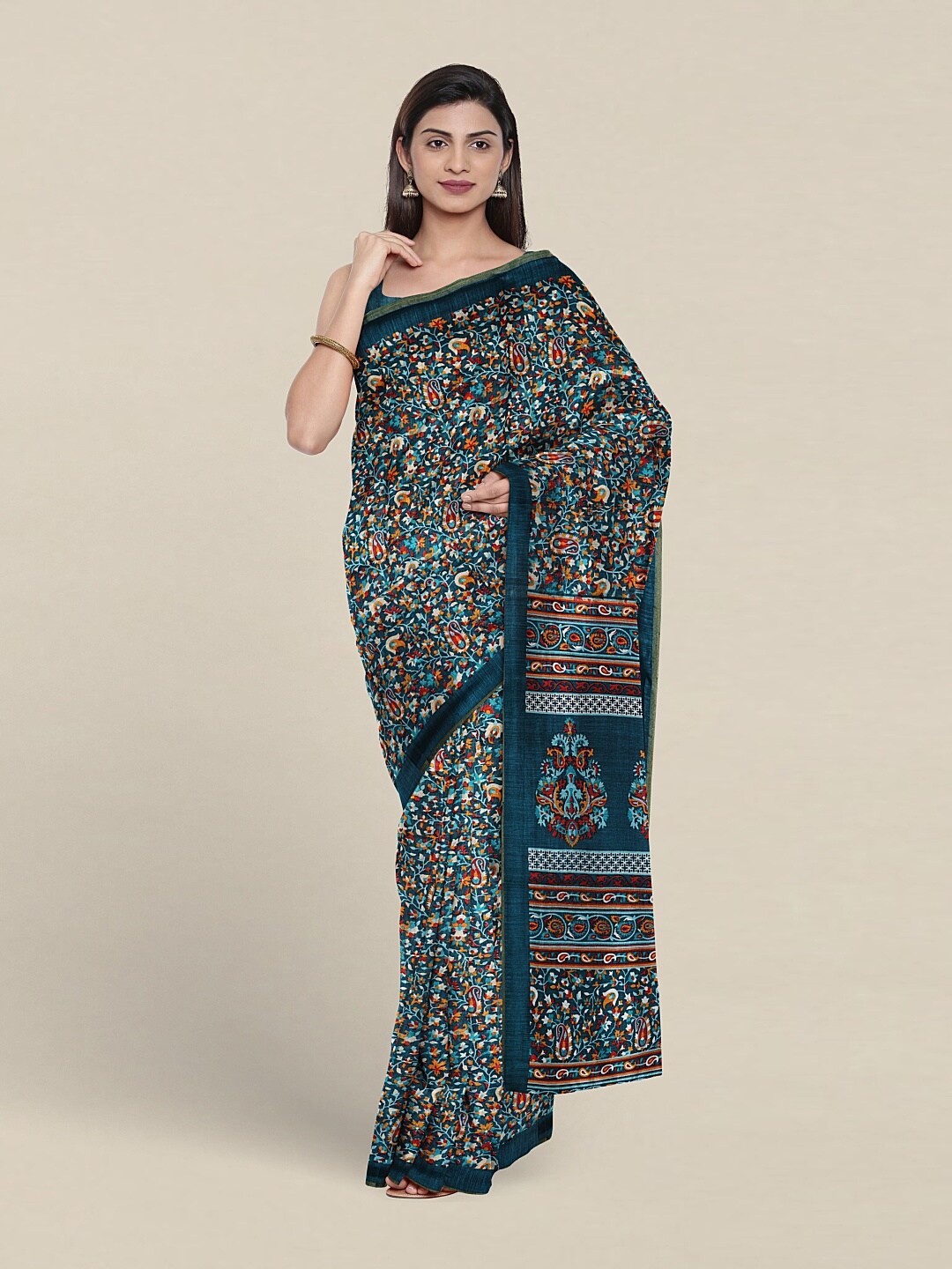 

Pothys Blue & Orange Ethnic Motifs Saree