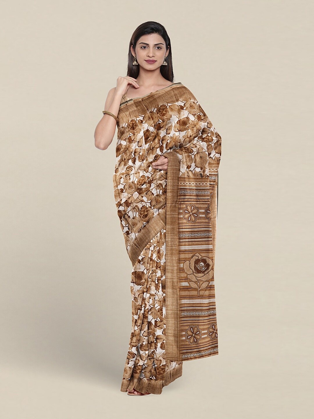 

Pothys Floral Printed Saree, Brown