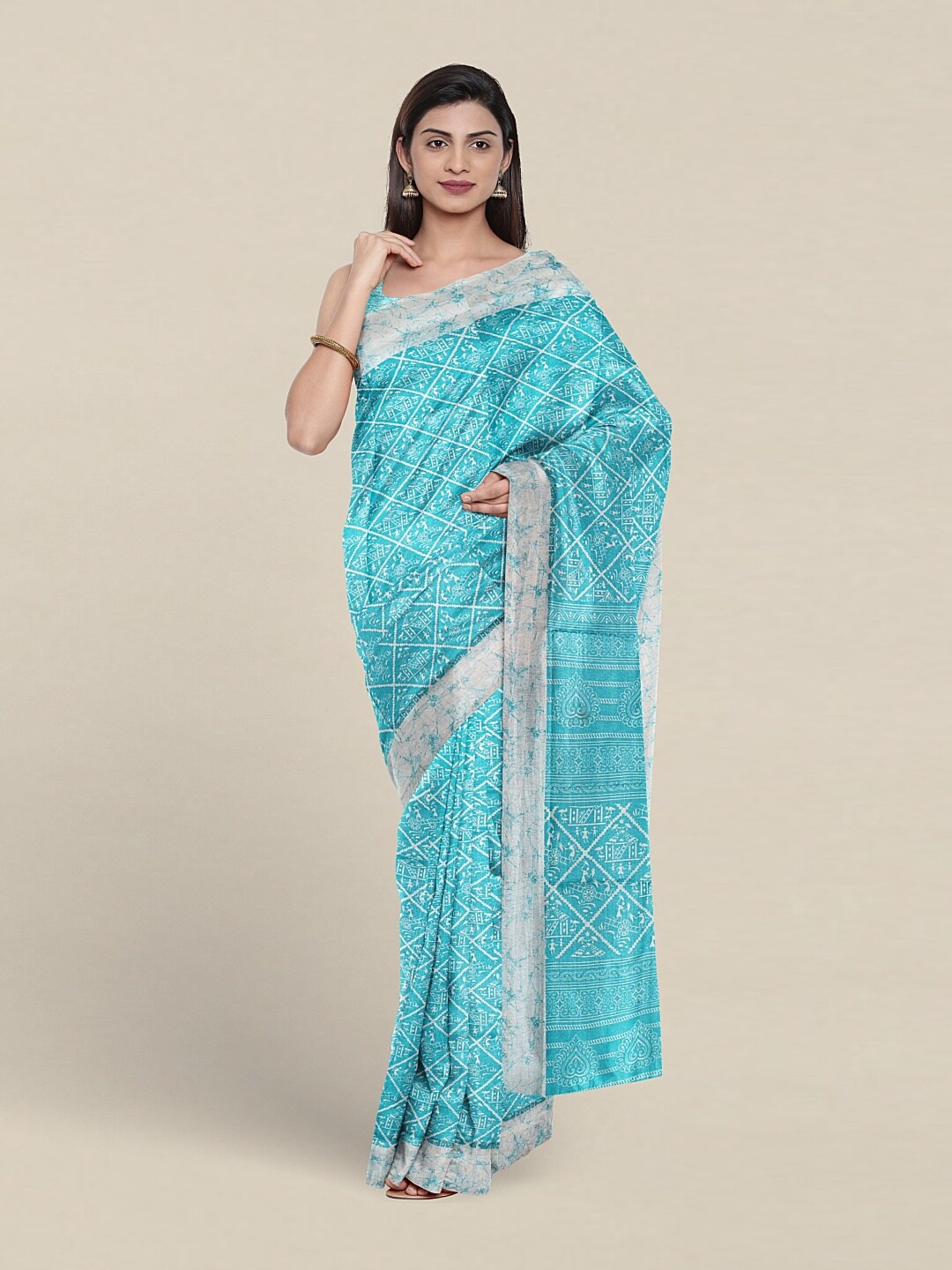

Pothys Ethnic Motifs Warli Printed Saree, Blue