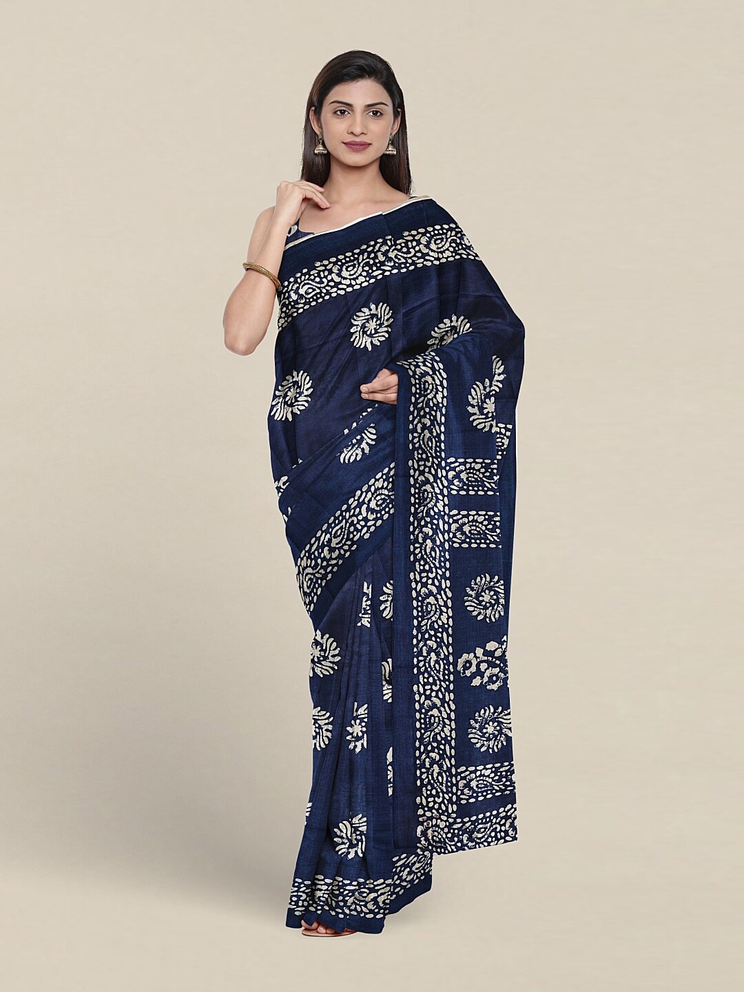 

Pothys Navy Blue & White Floral Saree