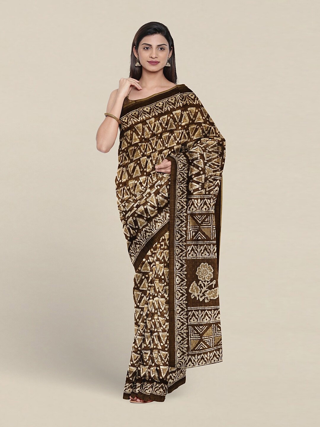 

Pothys Ethnic Motifs Printed Saree, Brown