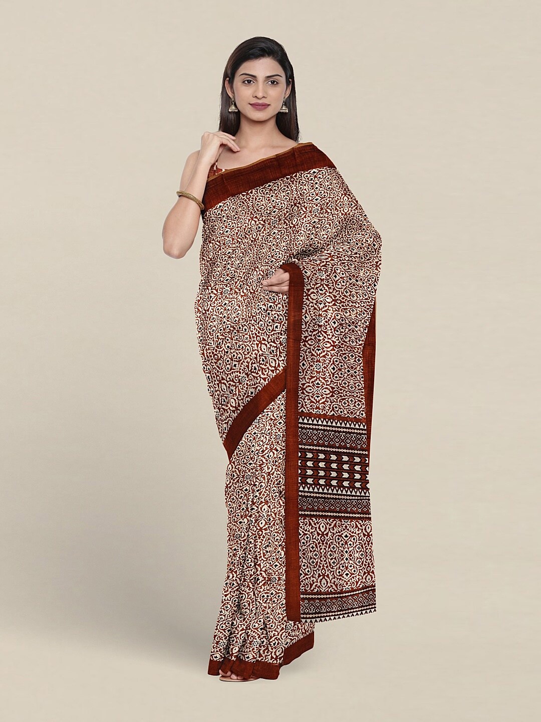 

Pothys Khaki & Maroon Ethnic Motifs Saree