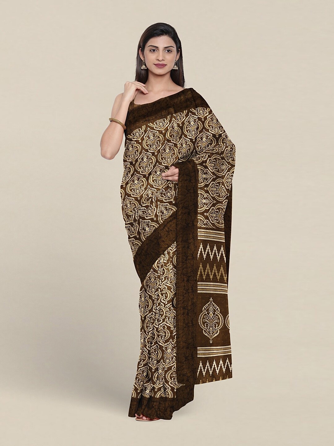 

Pothys Ethnic Motifs Printed Saree, Coffee brown