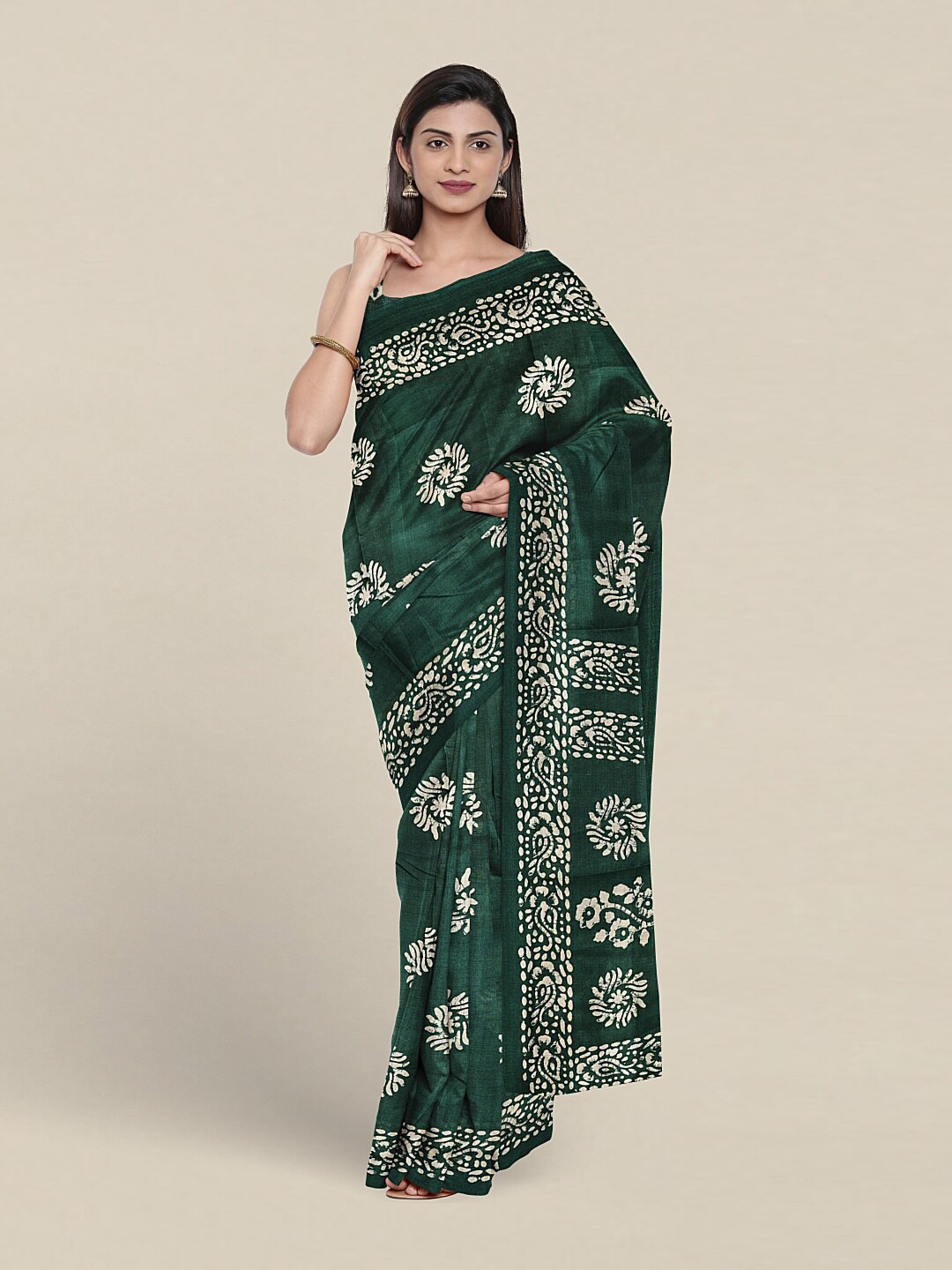 

Pothys Green & Cream-Coloured Floral Saree