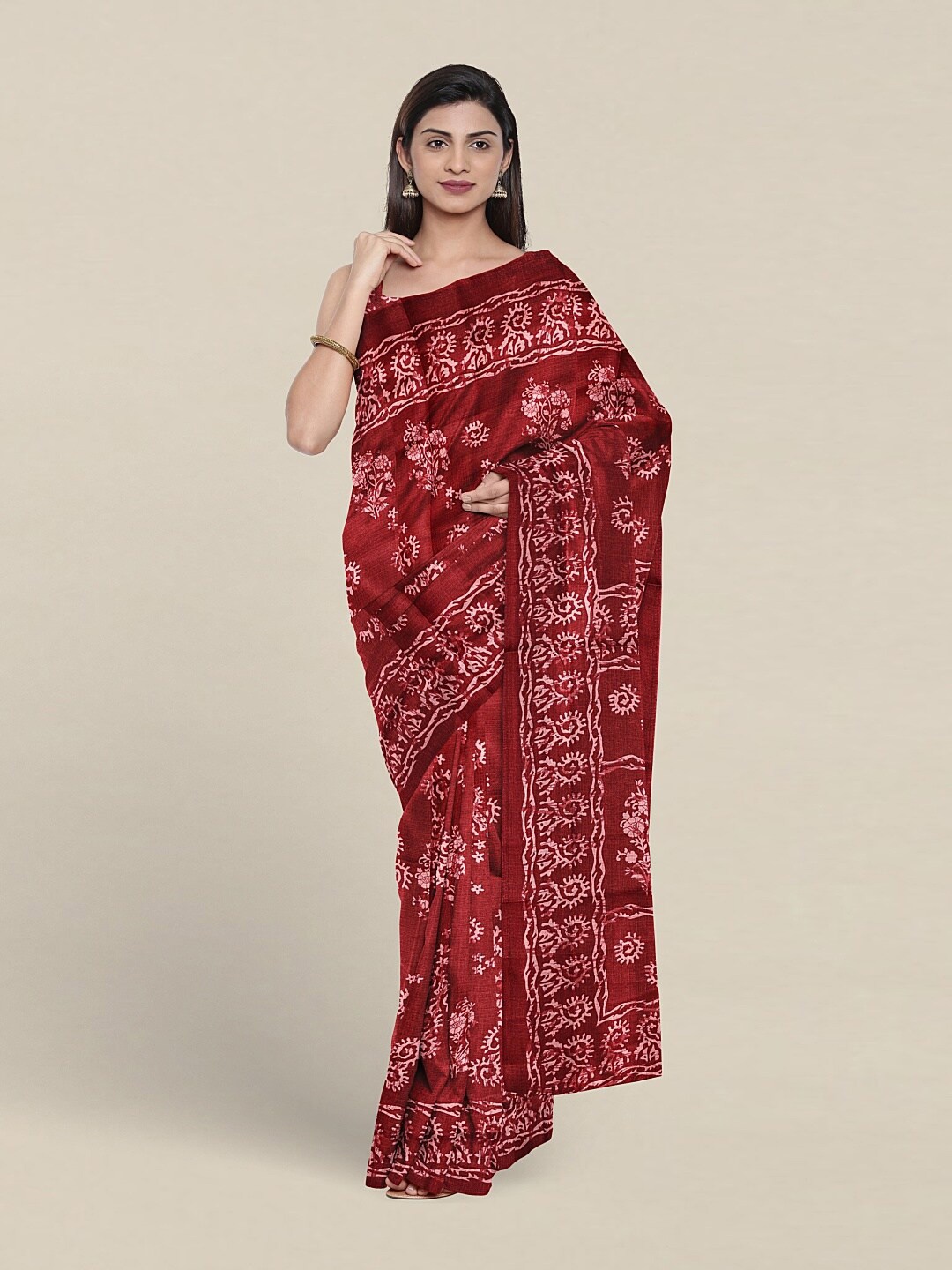 

Pothys Ethnic Printed Cotton Blend Saree, Maroon