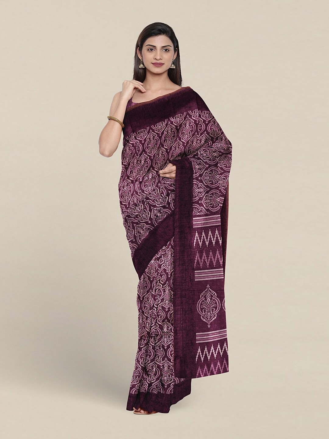 

Pothys Ethnic Printed Cotton Blend Saree, Purple
