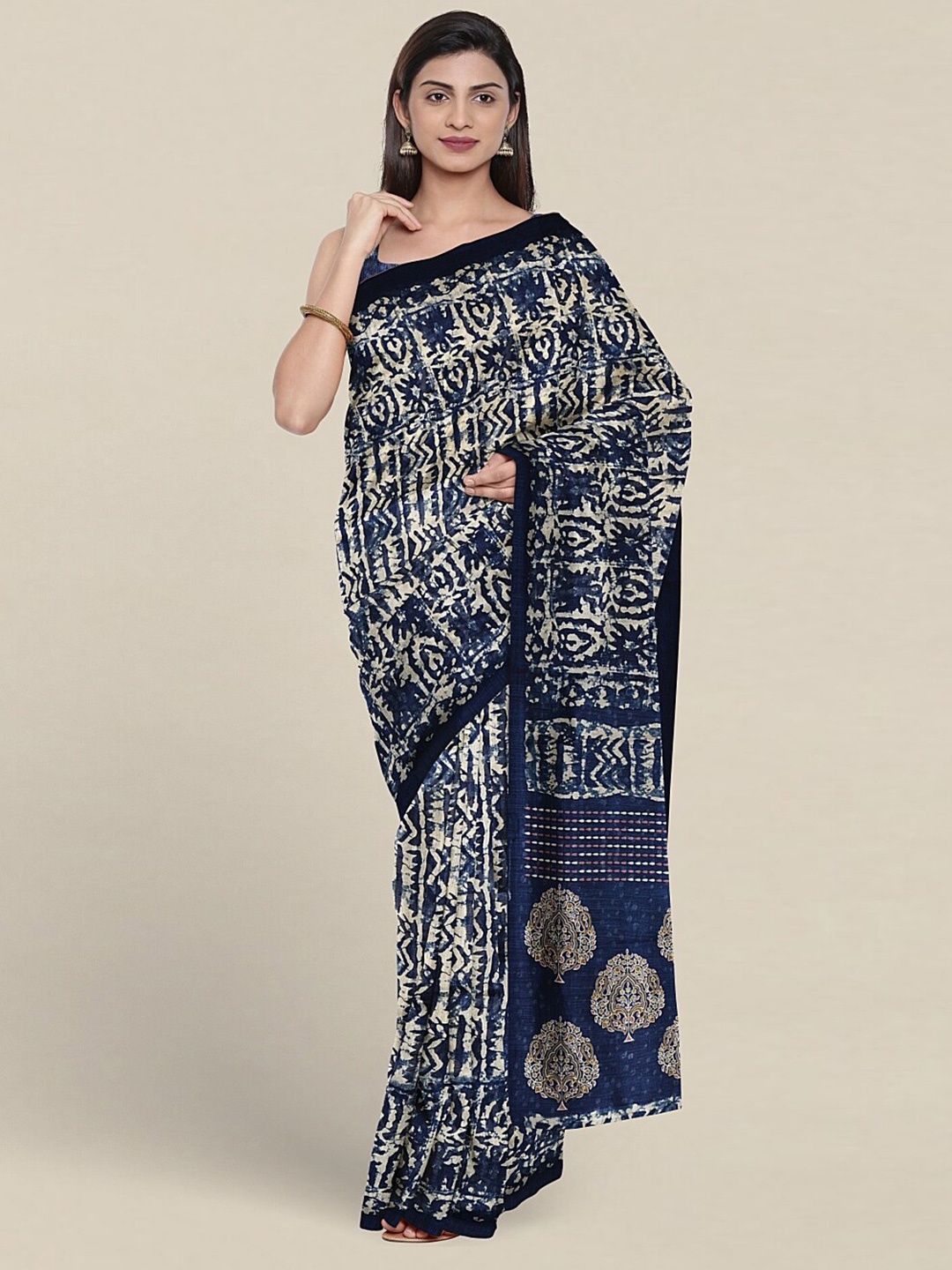 

Pothys Ethnic Printed Cotton Blend Saree, Blue