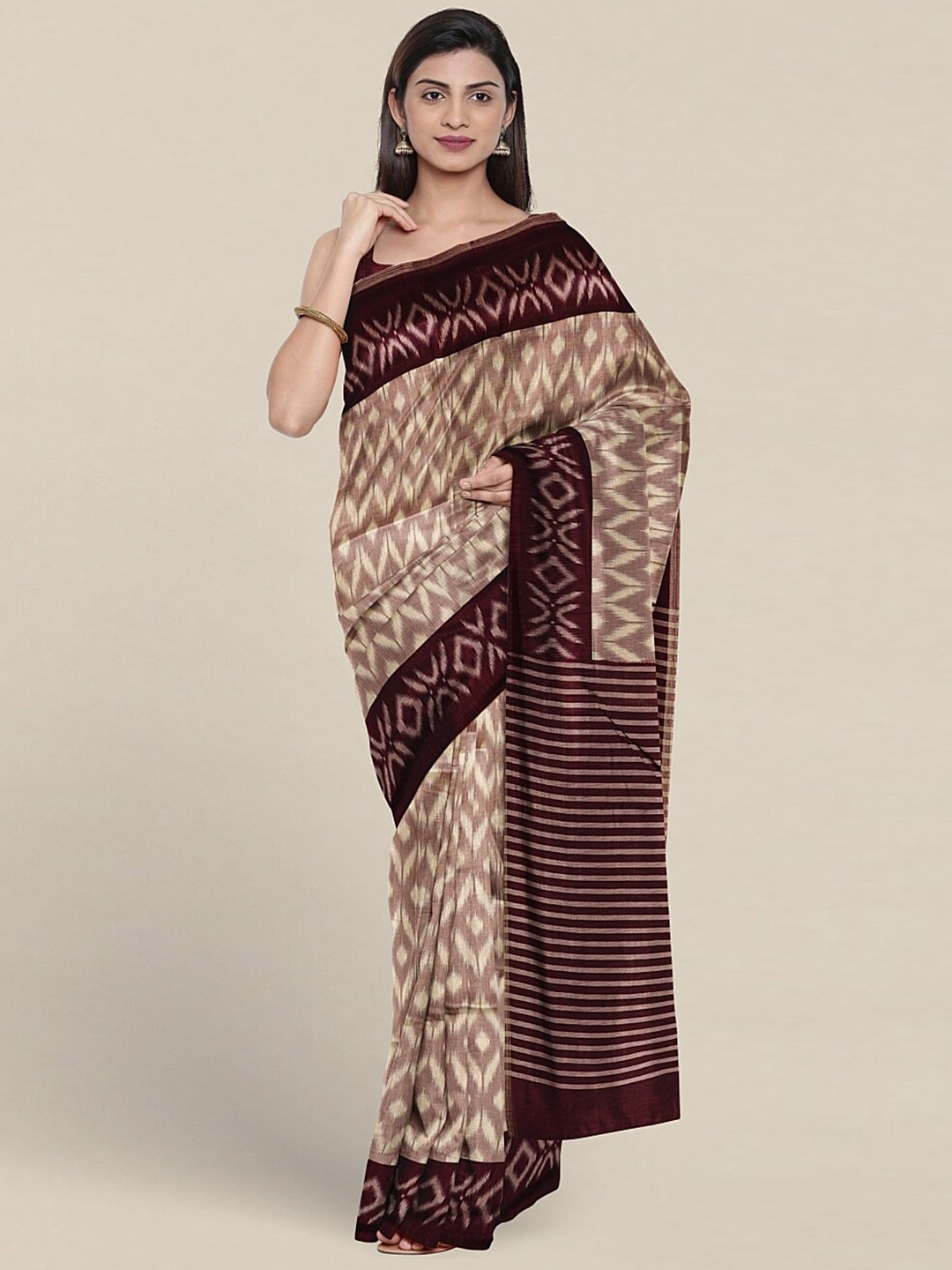

Pothys Mauve & Cream-Coloured Ethnic Motifs Saree