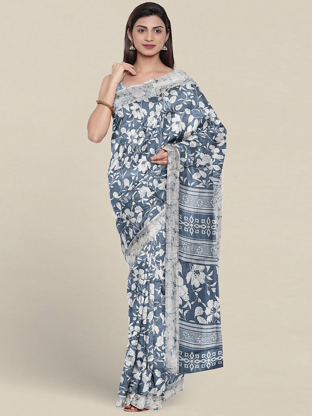 

Pothys Grey & White Floral Saree