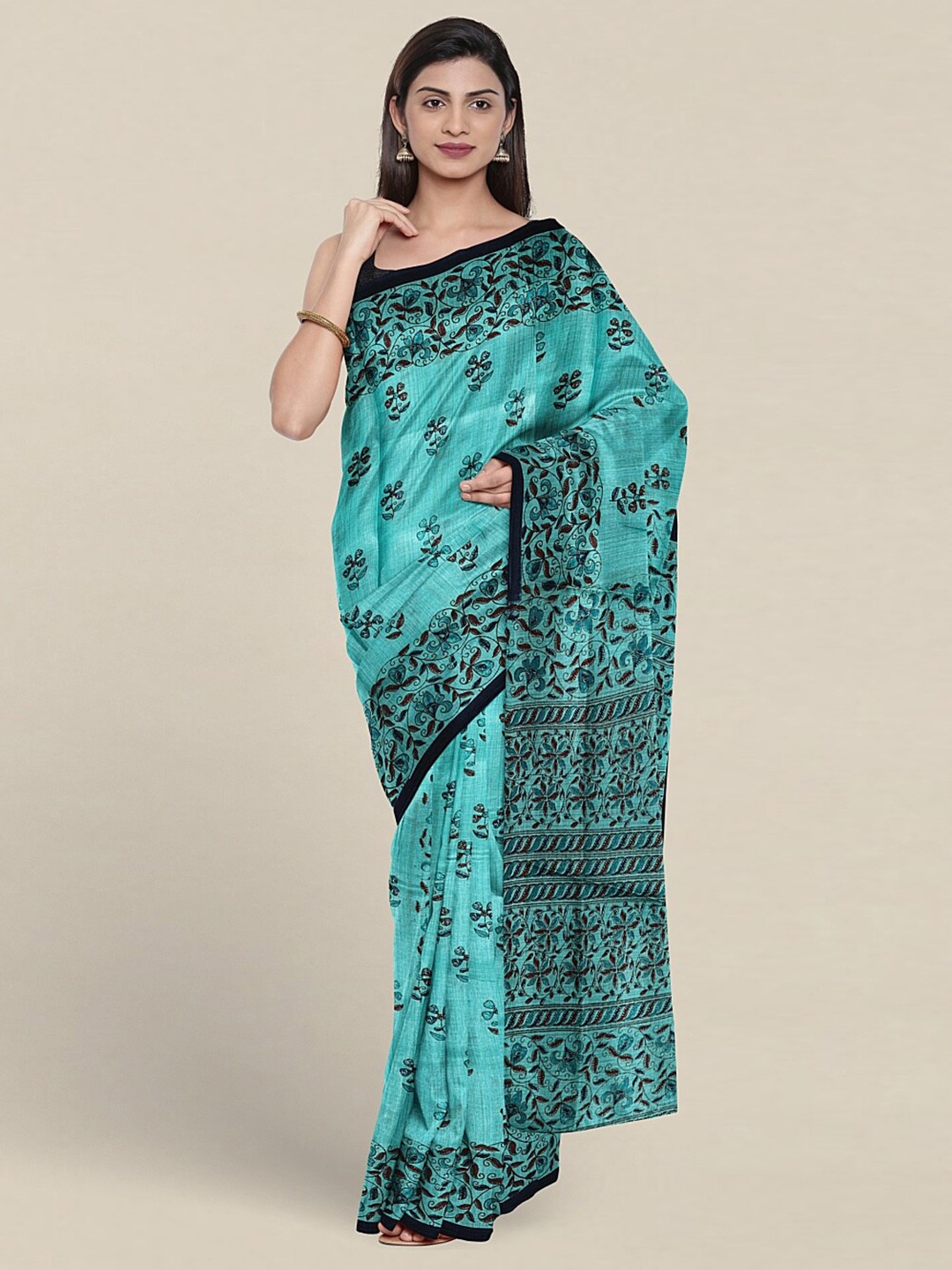 

Pothys Floral Printed Cotton Blend Saree, Blue