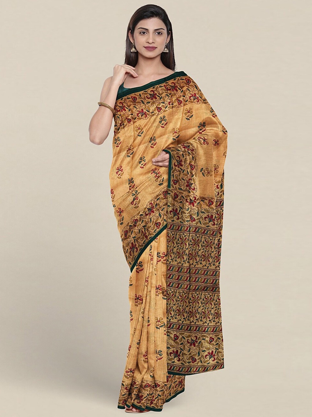 

Pothys Mustard & Green Floral Saree