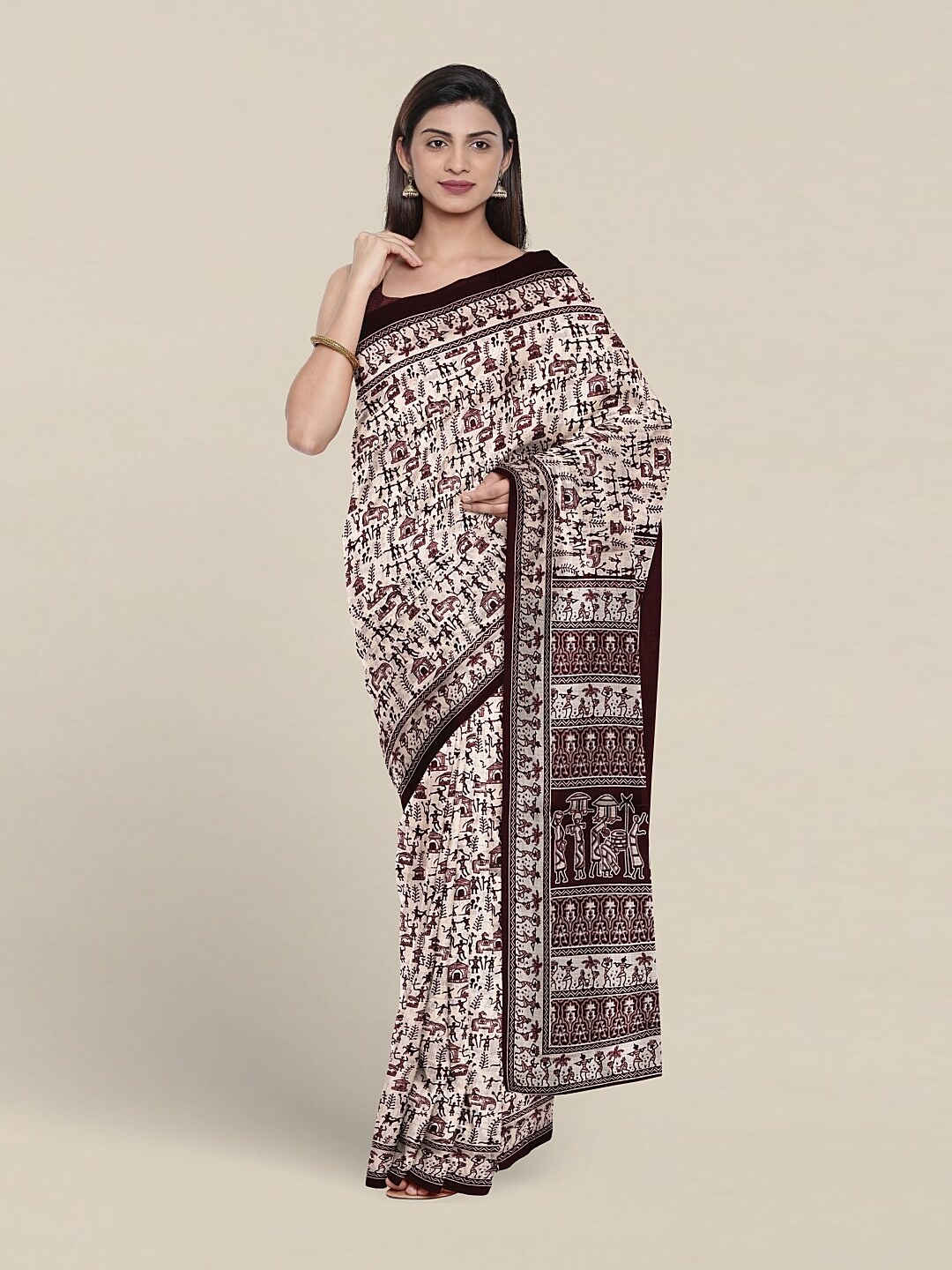 

Pothys Warli Printed Cotton Blend Saree, Cream