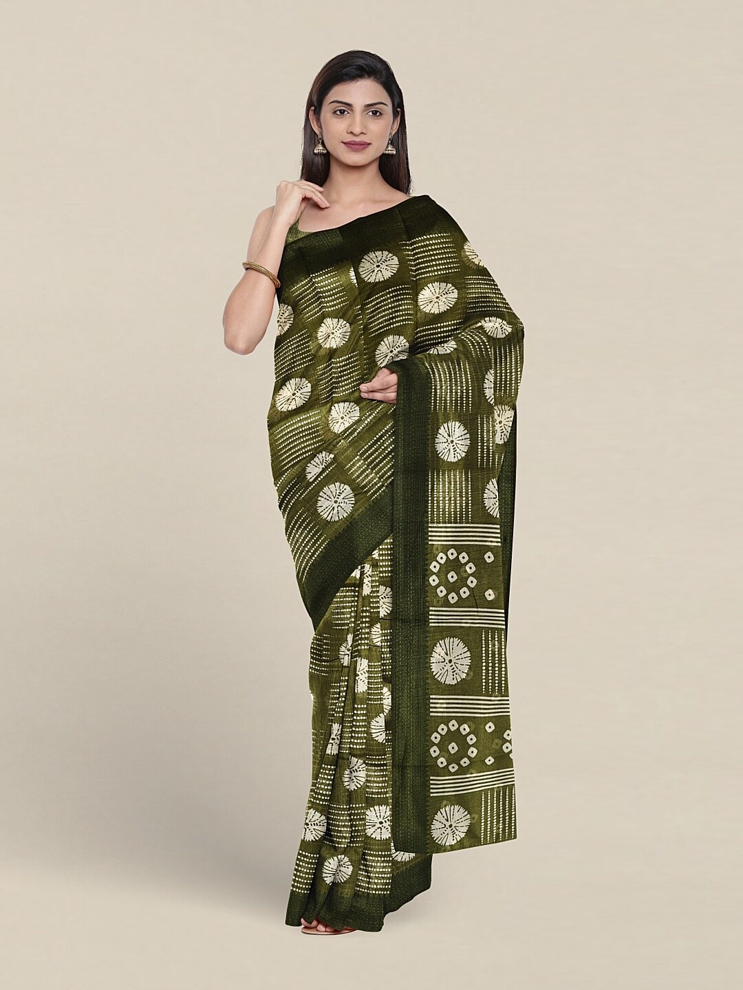 

Pothys Geometric Printed Cotton Blend Saree, Green
