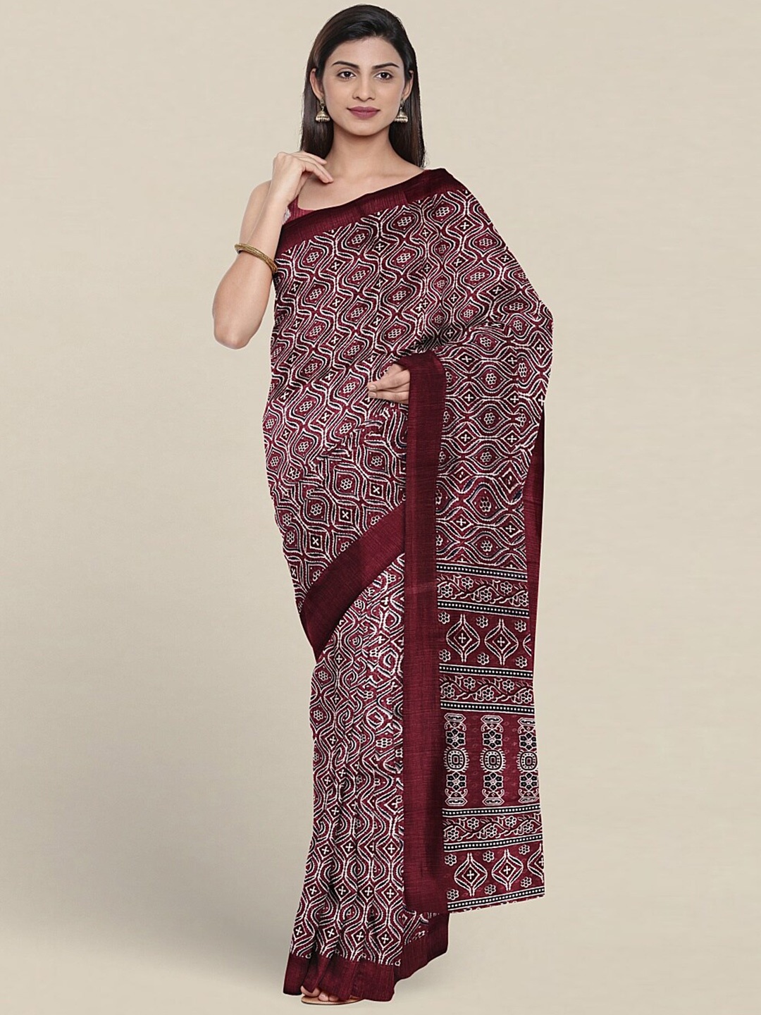 

Pothys Purple & White Ethnic Motifs Saree