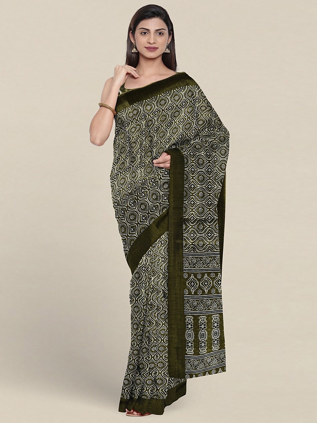 

Pothys Ethnic Printed Cotton Blend Saree, Green