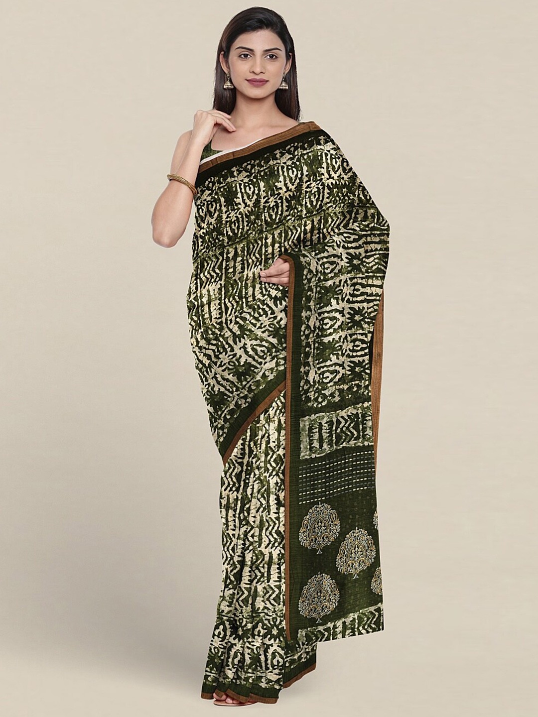 

Pothys Ethnic Printed Cotton Blend Saree, Green