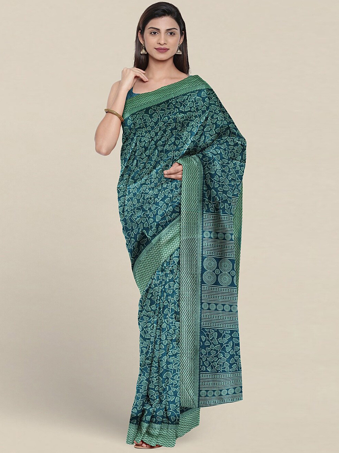 

Pothys Ethnic Printed Cotton Blend Saree, Blue