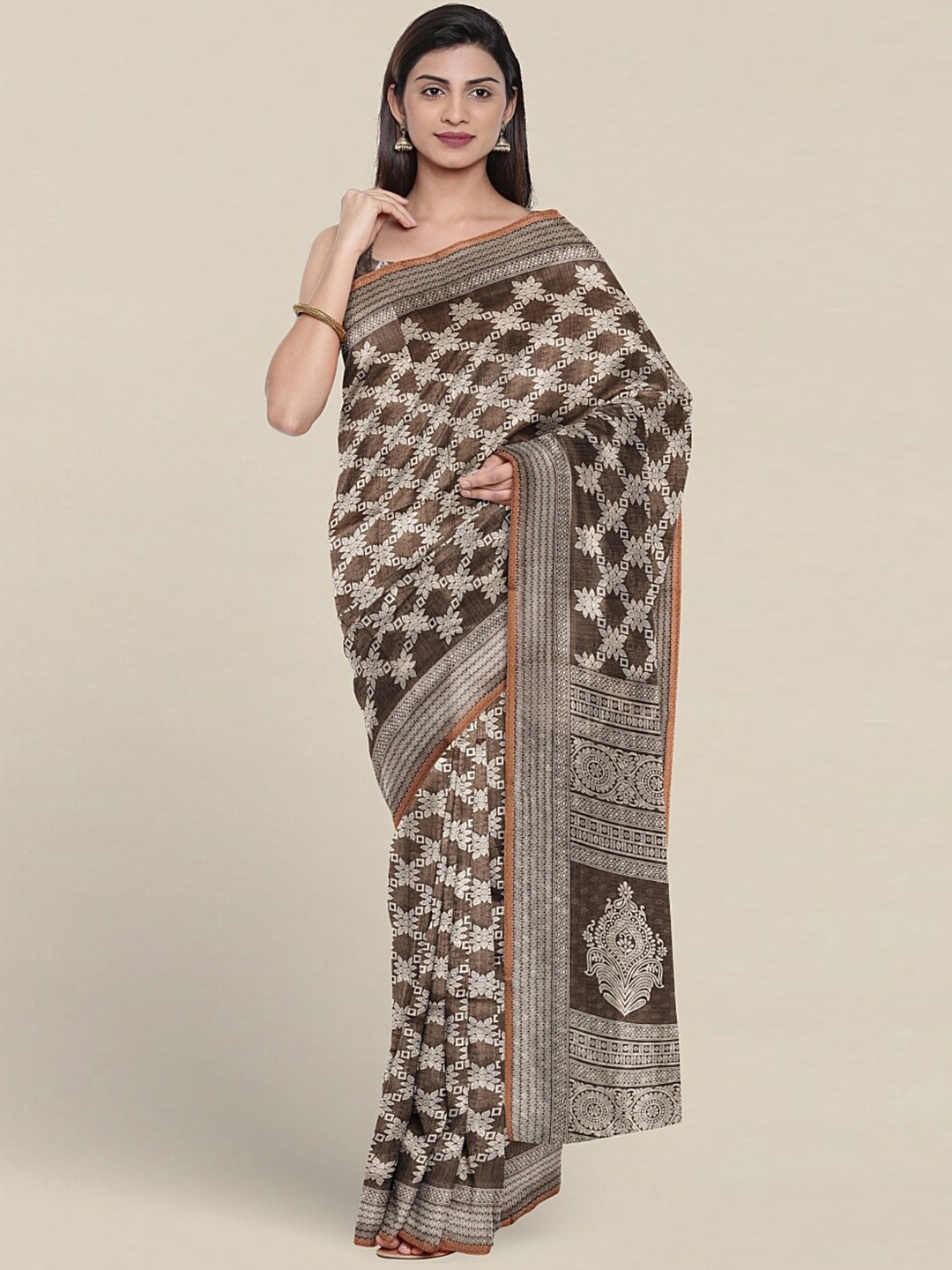 

Pothys Ethnic Printed Cotton Blend Saree, Grey