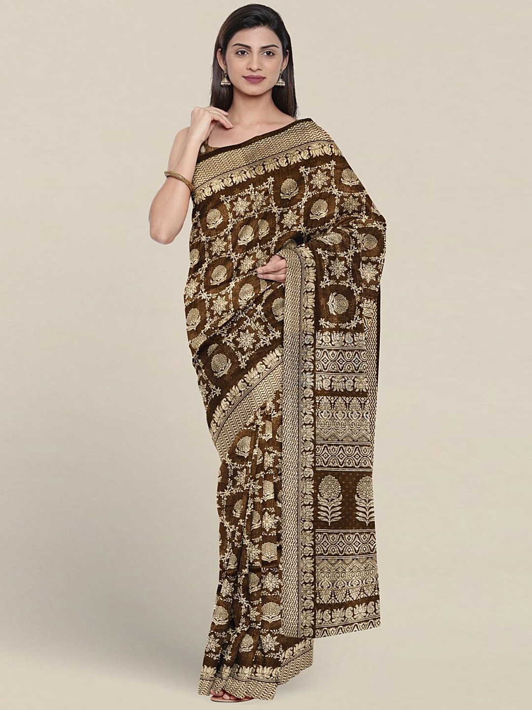

Pothys Ethnic Motifs Printed Saree, Brown