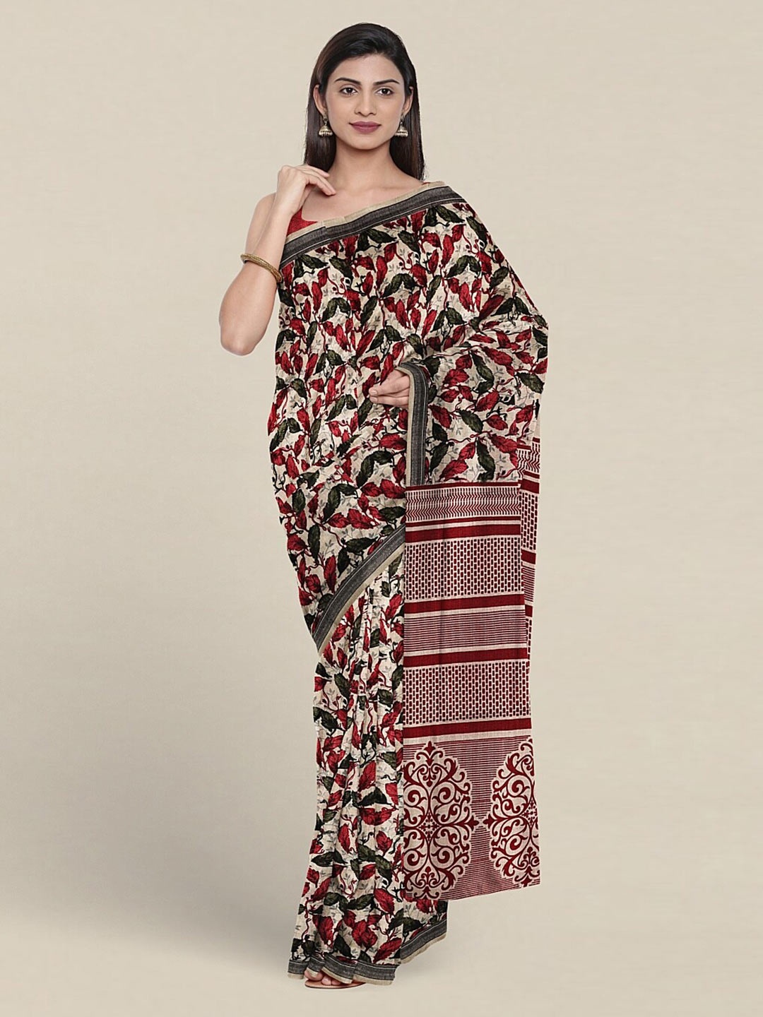 

Pothys White & Green Ethnic Motifs Saree