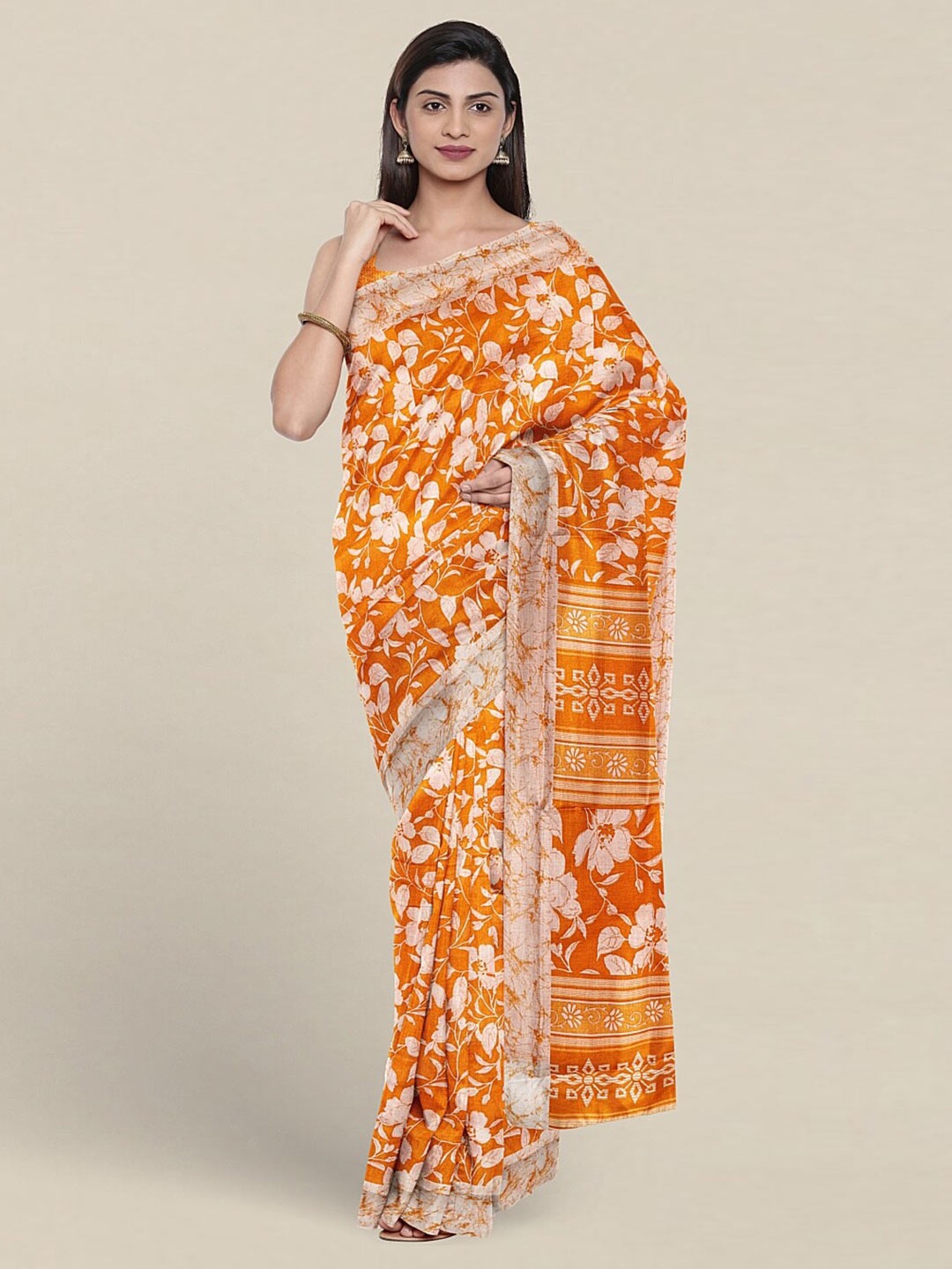 

Pothys Orange & White Floral Saree