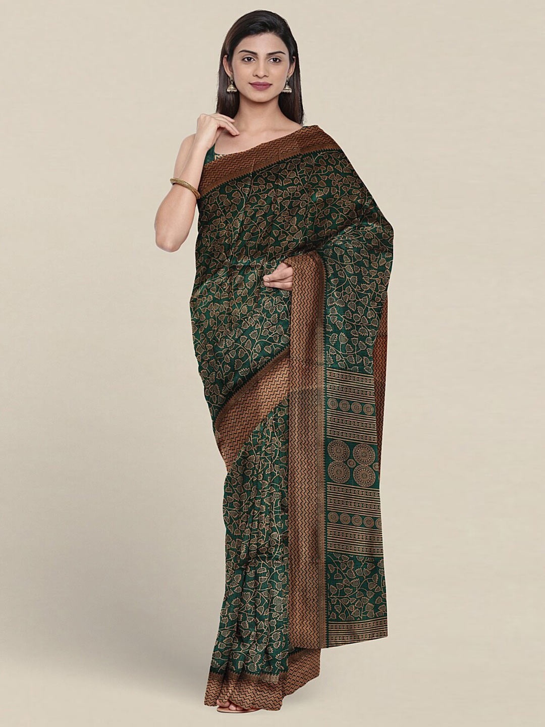 

Pothys Green & Copper-Toned Floral Saree