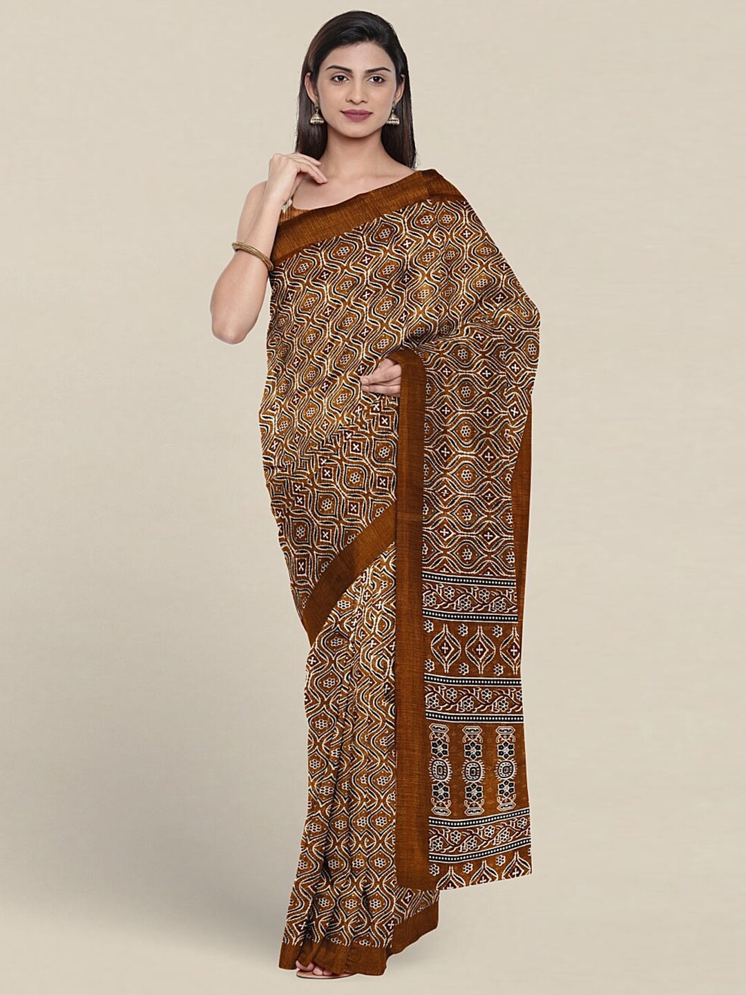 

Pothys Ethnic Motifs Printed Saree, Khaki