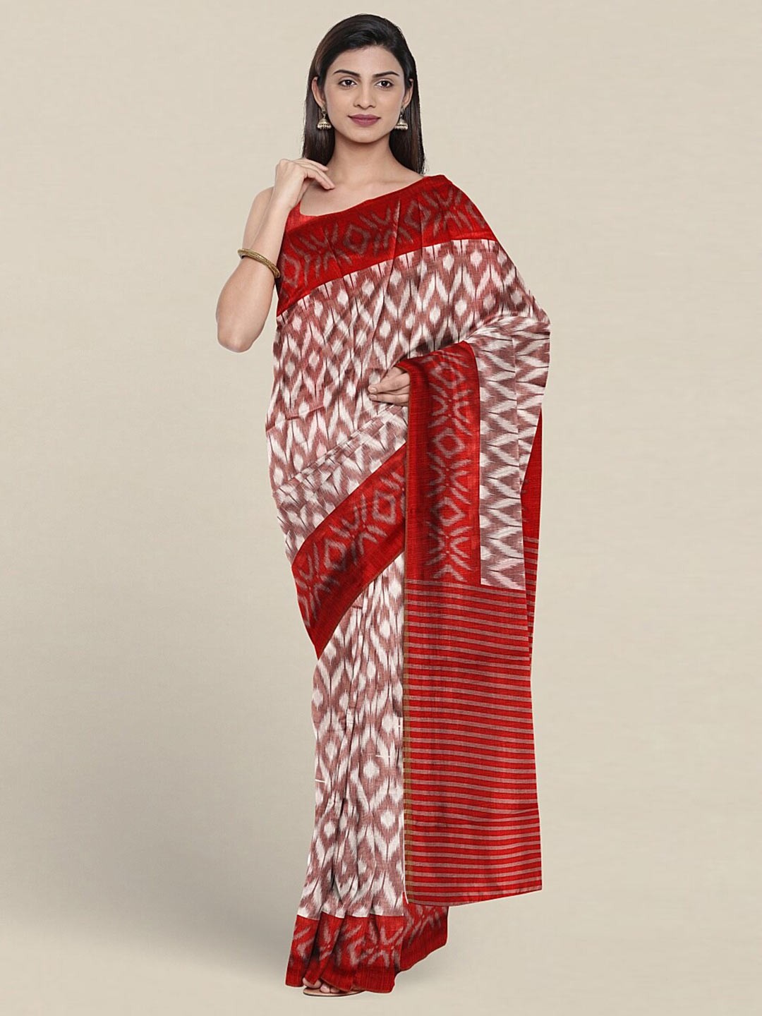 

Pothys Beige & White Striped Saree