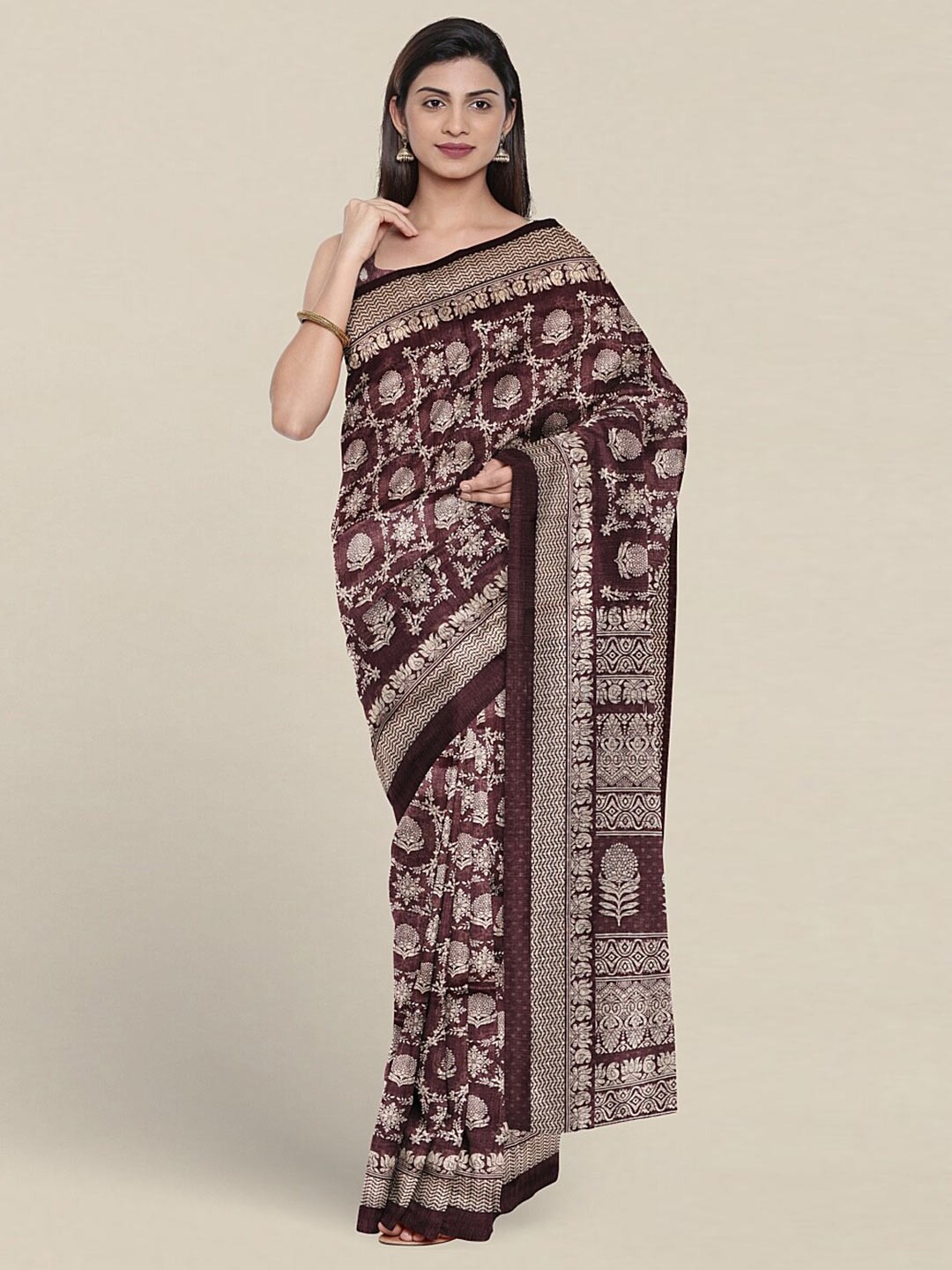 

Pothys Purple & White Ethnic Motifs Saree