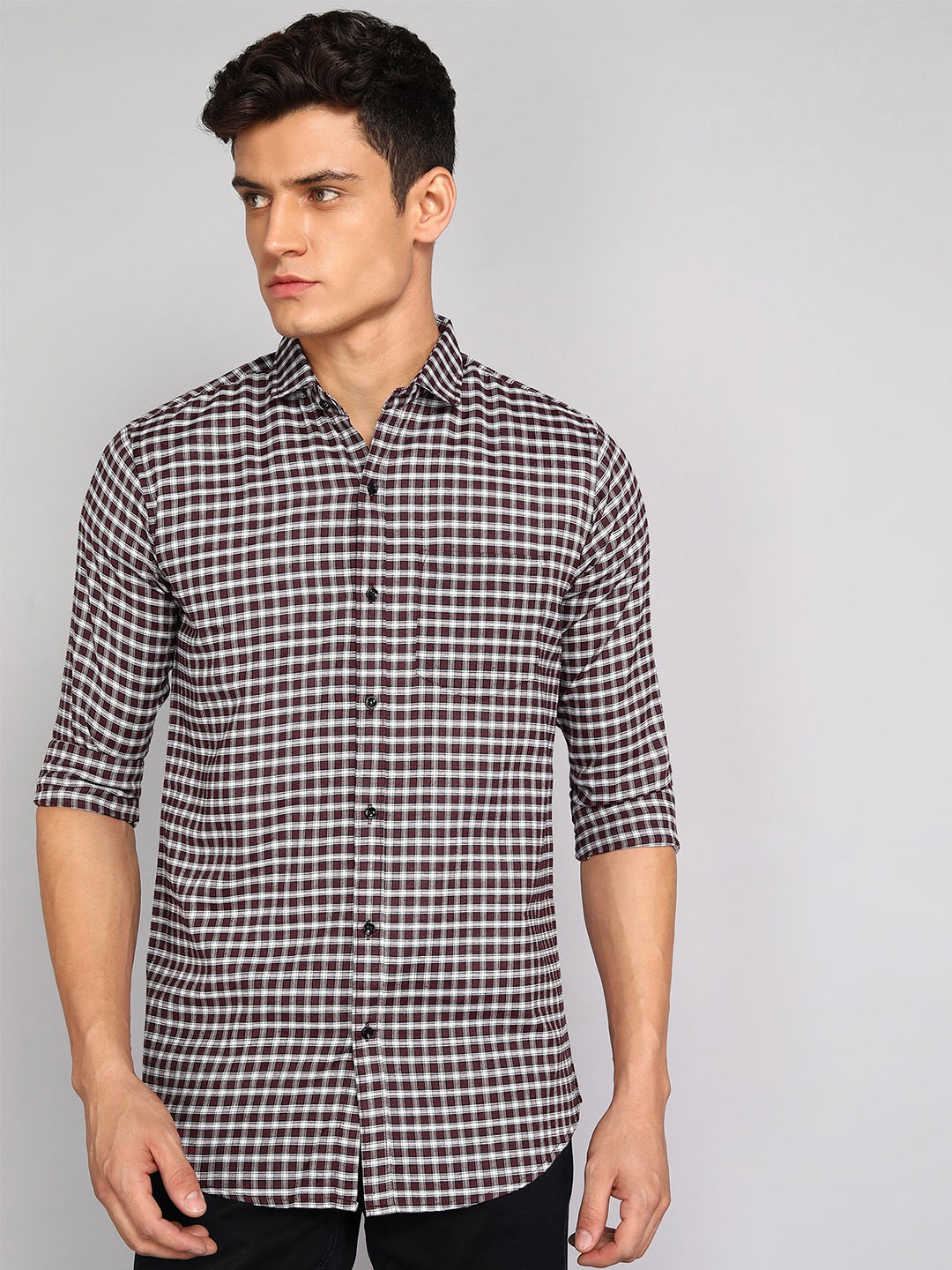 

Fibermill Slim Fit Gingham Checked Cotton Casual Shirt, Maroon