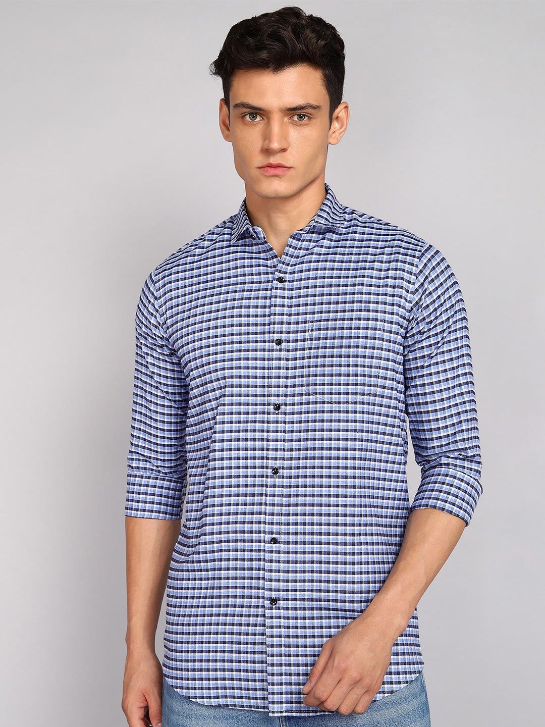 

Fibermill Slim Fit Gingham Checked Cotton Casual Shirt, Blue