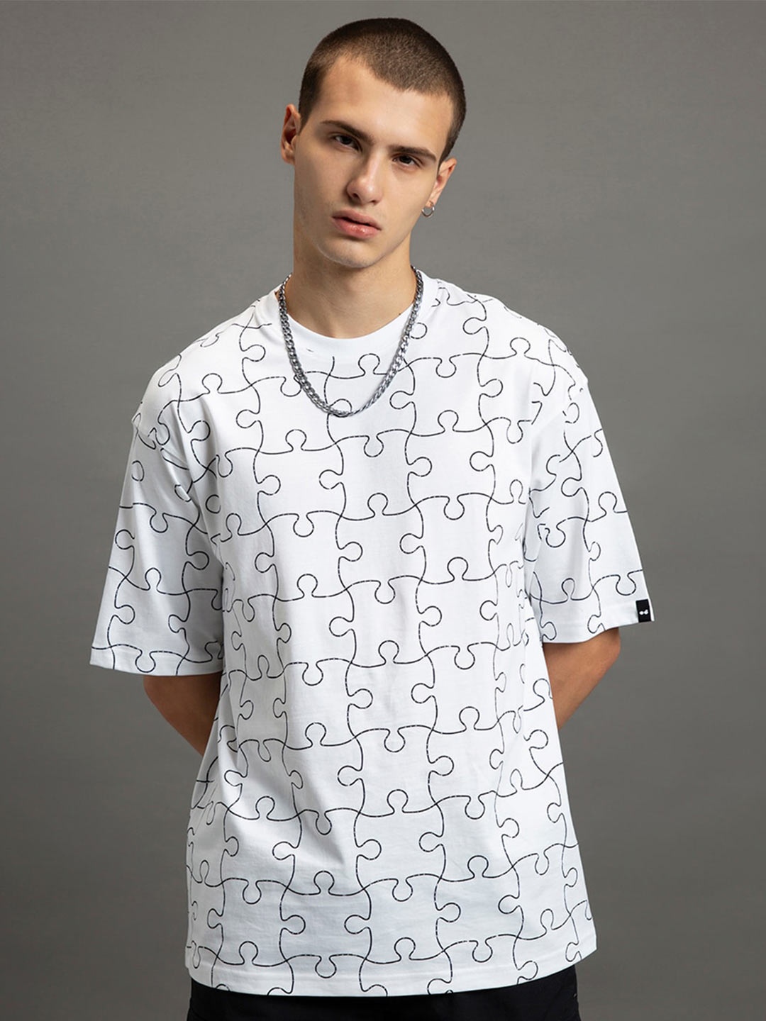 

Bewakoof Graphic Printed Drop Shoulder Sleeves Oversized Cotton T-shirt, White