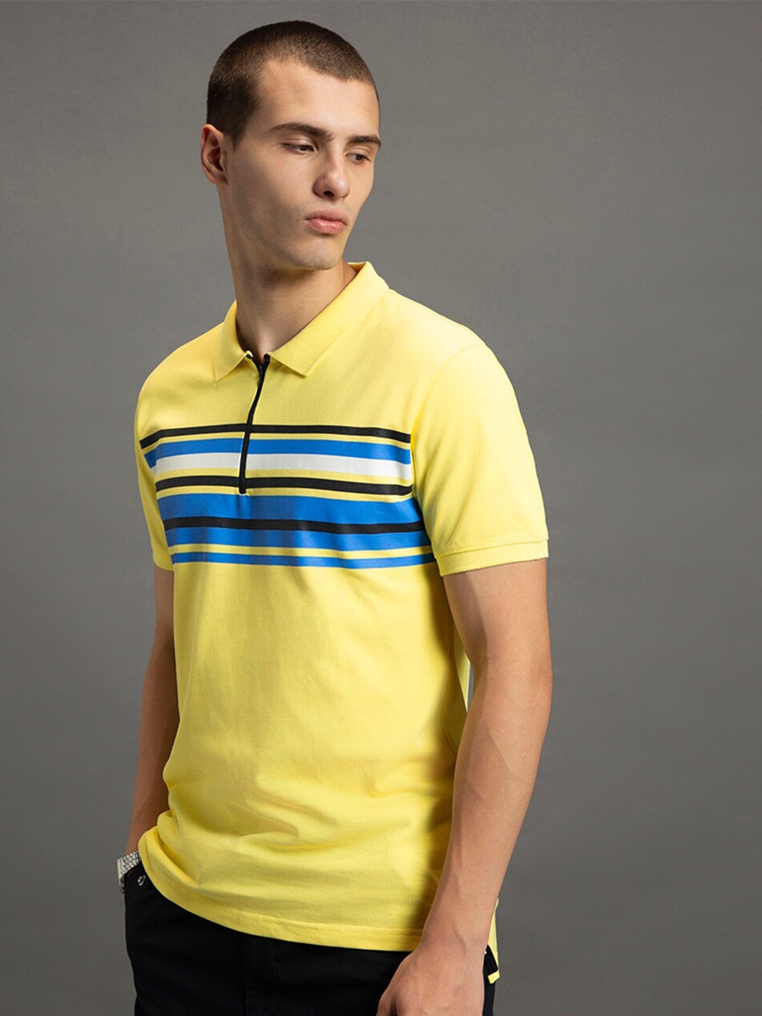 

Bewakoof Polo Collar Striped T-shirt, Yellow