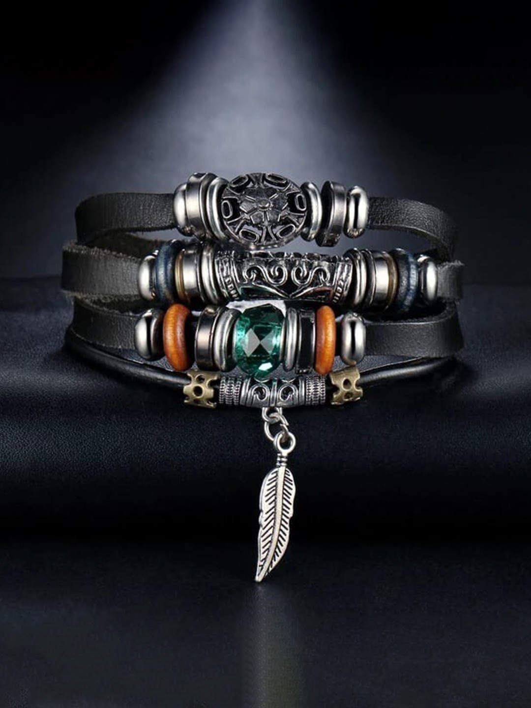 

VIEN Leather Charm Bracelet, Silver