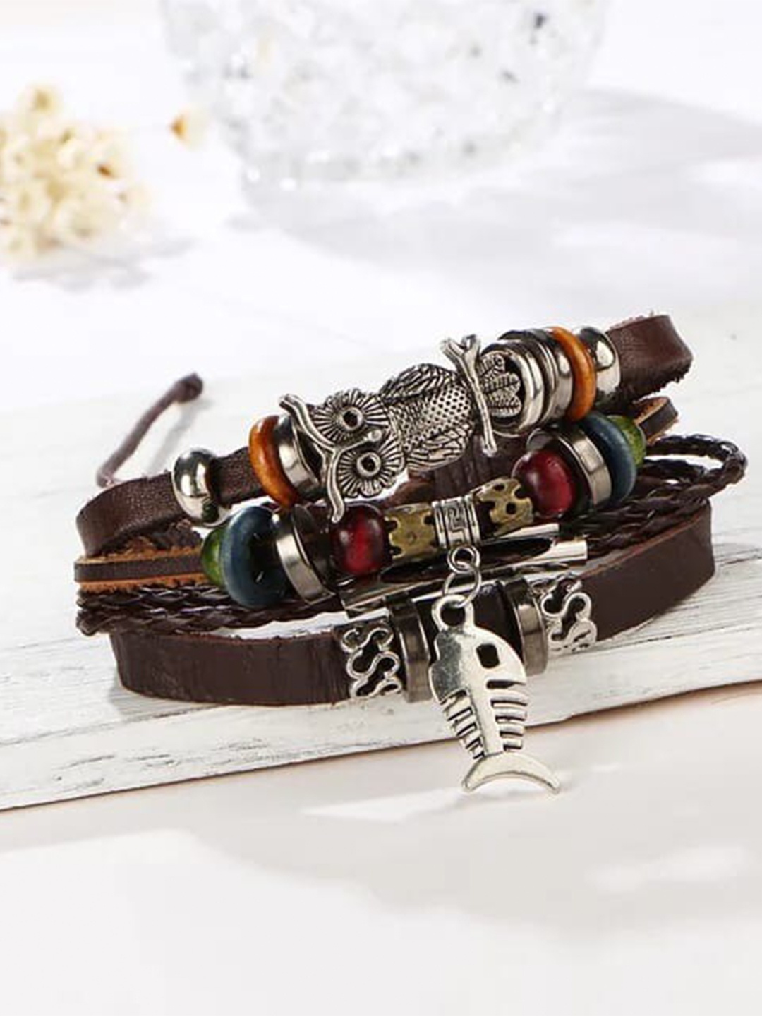 

VIEN Leather Charm Bracelet, Brown