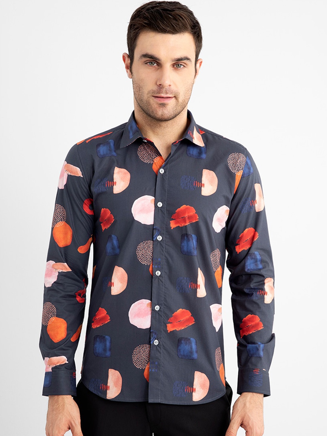 

Snitch Grey Classic Slim Fit Abstract Printed Casual Shirt