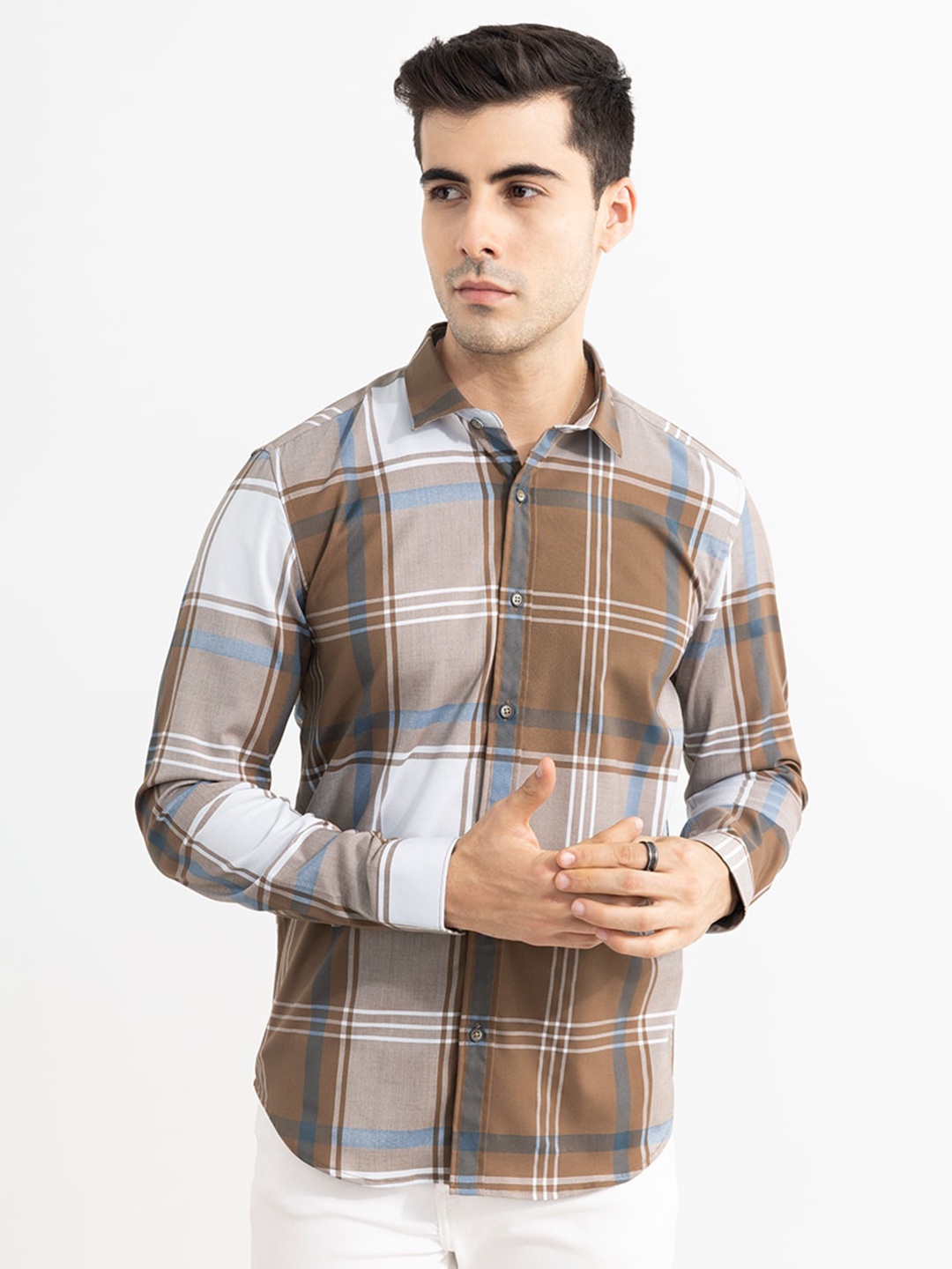 

Snitch Brown Classic Slim Fit Tartan Checked Casual Shirt