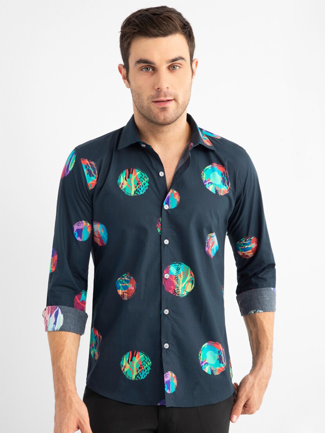 

Snitch Green Classic Slim Fit Abstract Printed Casual Shirt