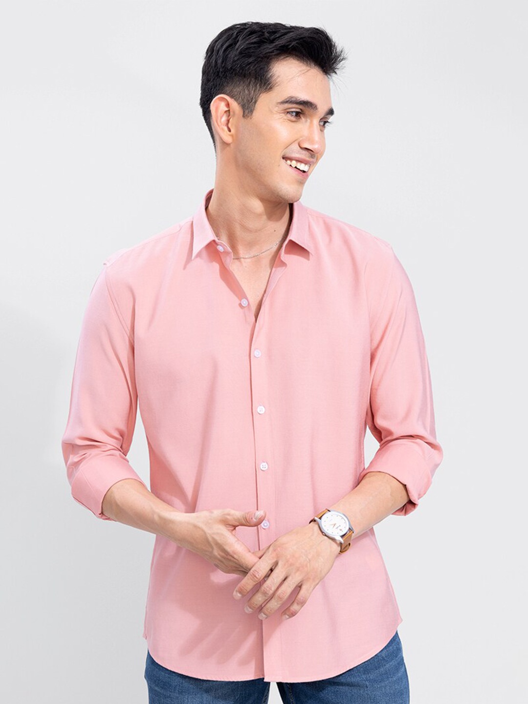 

Snitch Pink Classic Slim Fit Opaque Casual Shirt