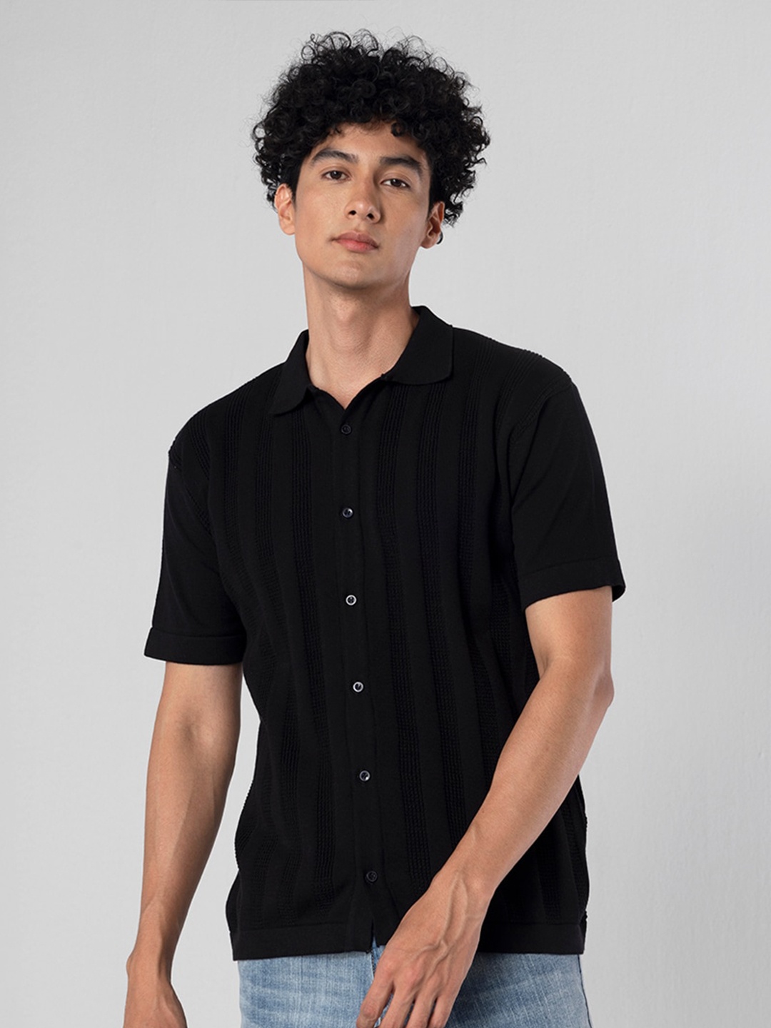 

Snitch Black Classic Slim Fit Striped Casual Shirt