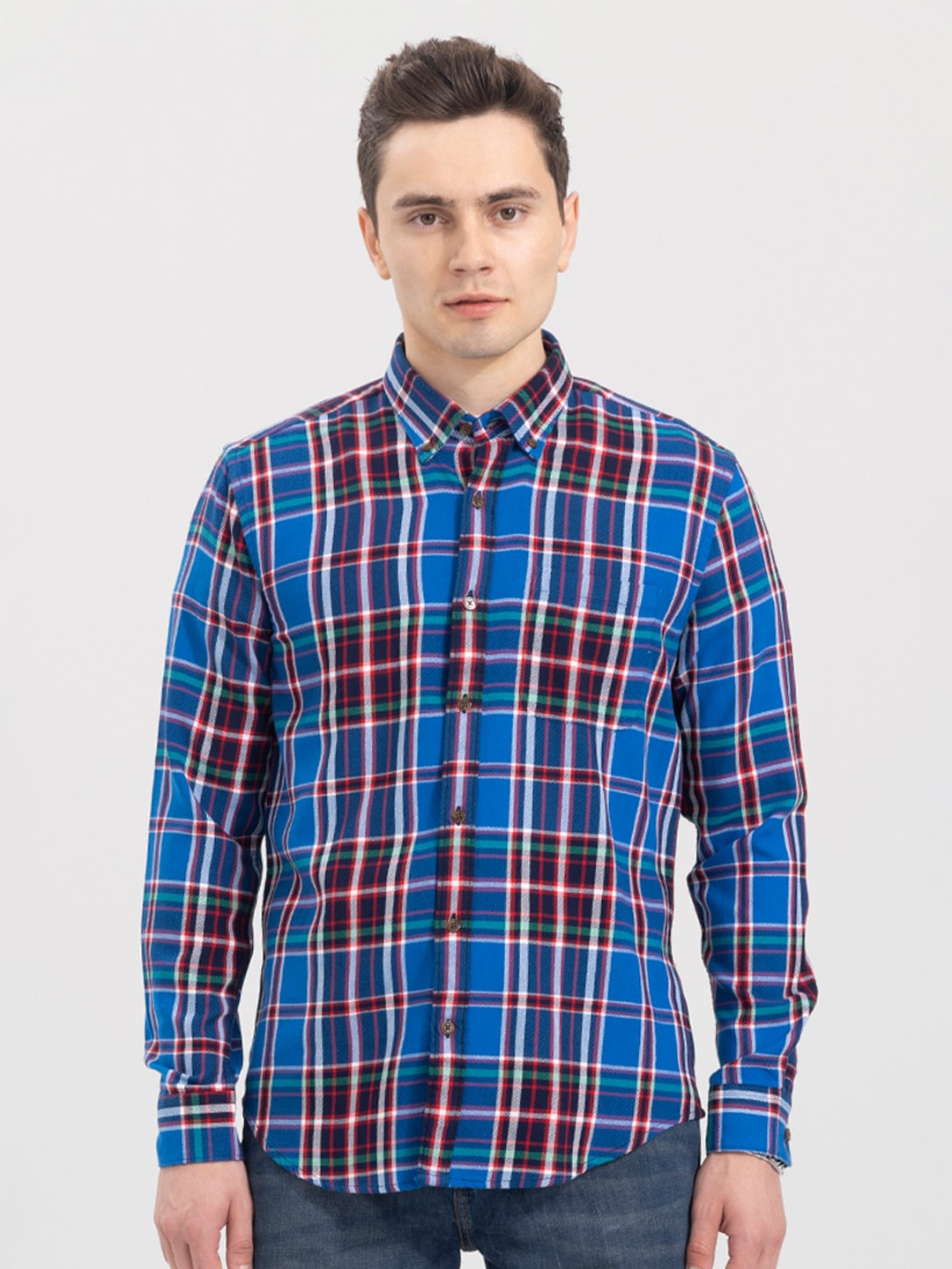 

Snitch Classic Slim Fit Tartan Checked Casual Cotton Shirt, Blue