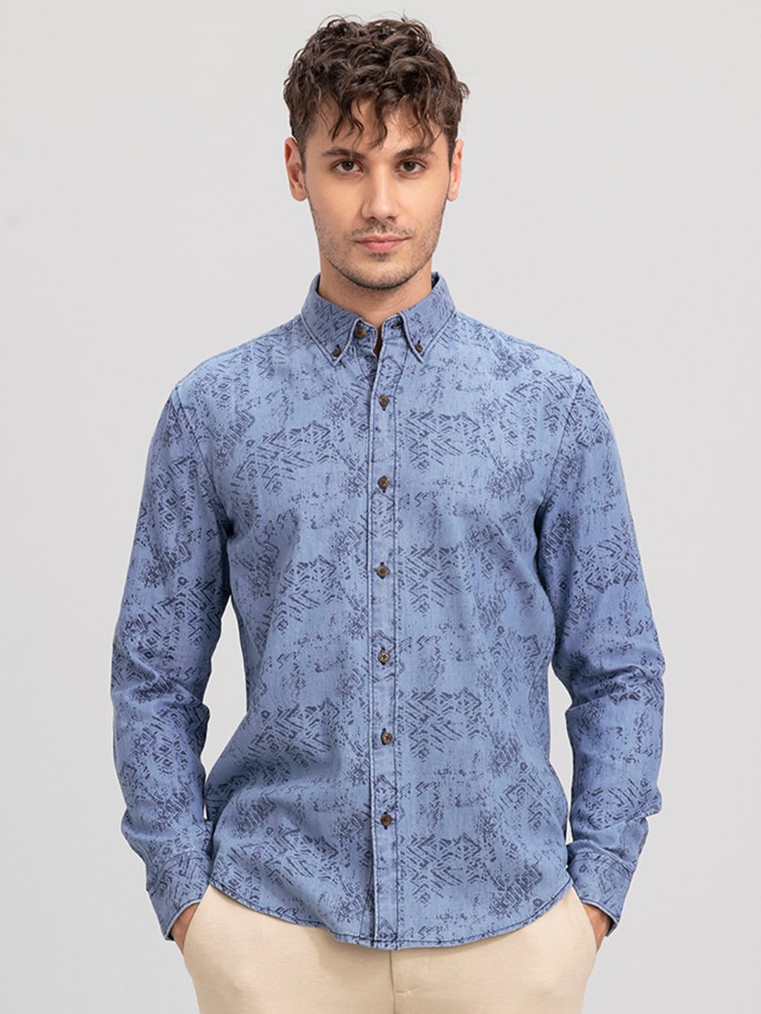 

Snitch Blue Classic Slim Fit Abstract Printed Casual Cotton Shirt
