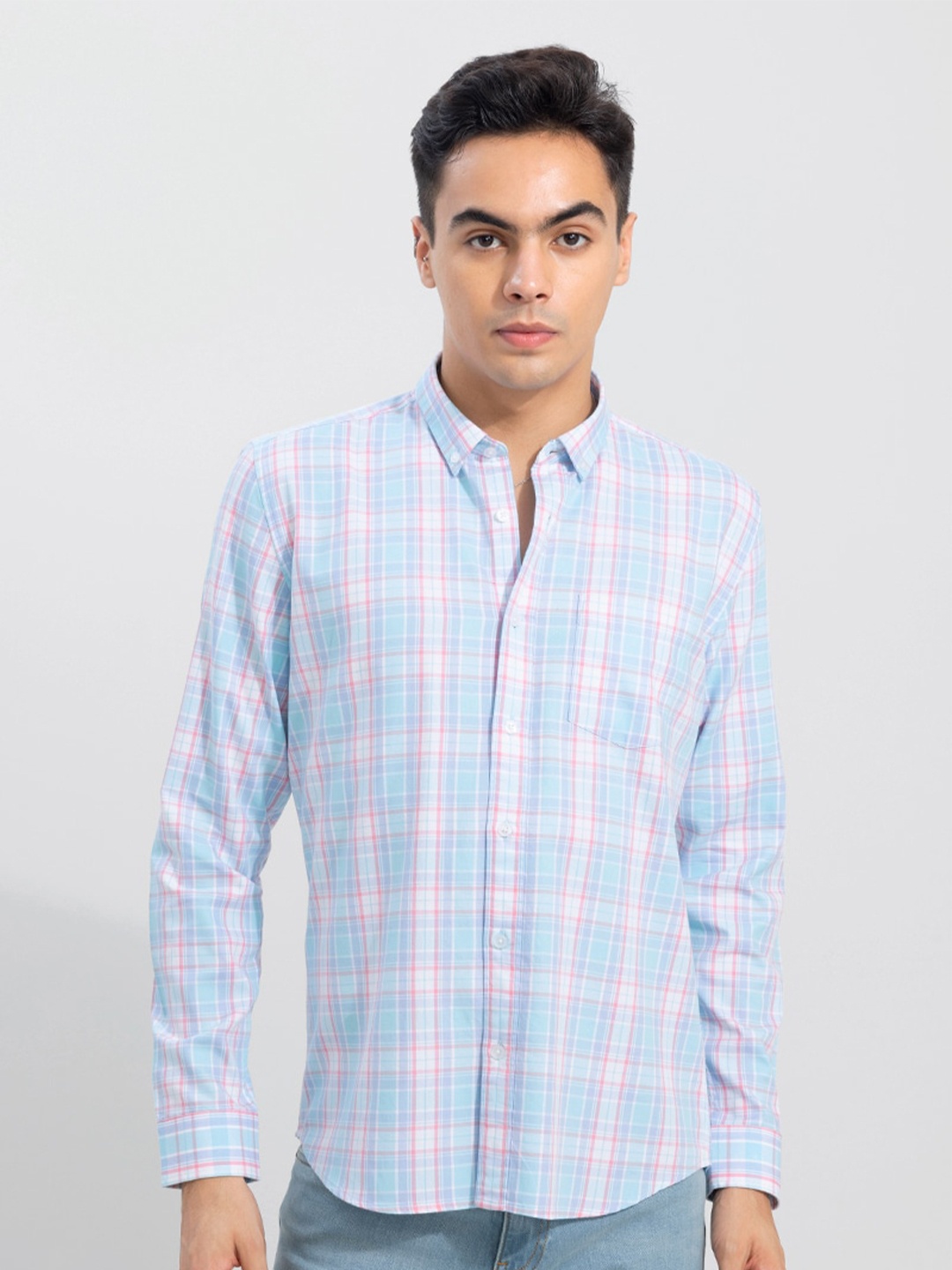 

Snitch Blue Classic Slim Fit Opaque Checked Cotton Casual Shirt